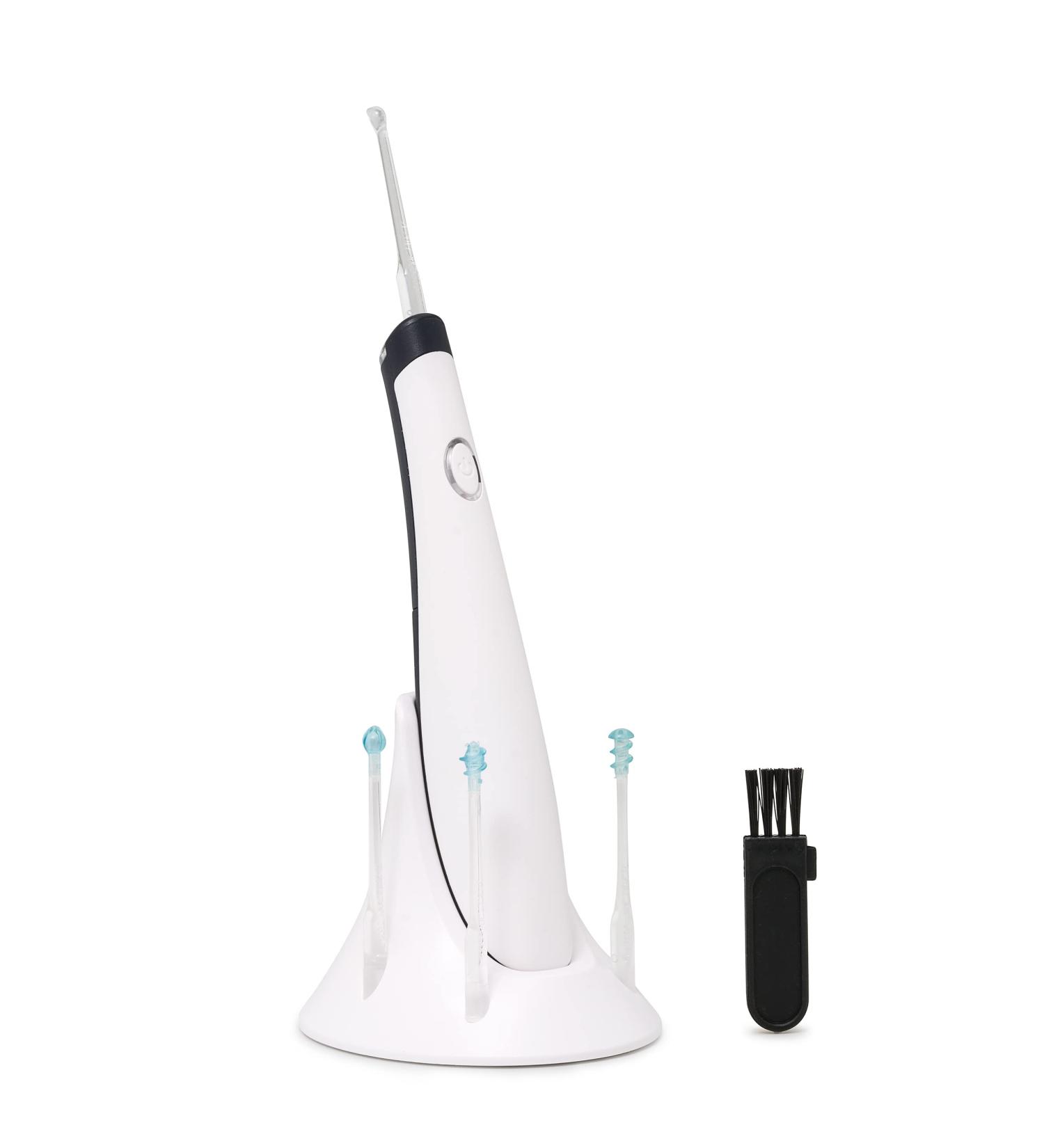 Vibrating Ear Wax Removal Tool with Light - Safe Ear Wax Cleaner for Adults or Kids with 4 Ear Pick Pieces and Brush - White - Buy Online on GoSupps.com