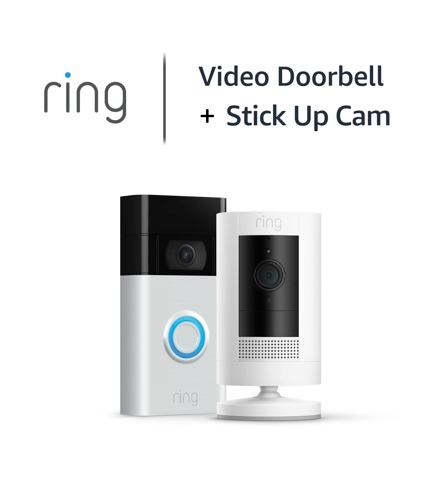 Ring Video Doorbell (2nd Gen) + Ring Outdoor Camera (Stick up Cam) by Amazon | Wireless Video Doorbell Security Camera with 1080p HD Video battery-powered Wifi easy installation Satin Nickel + Ring Outdoor Cam - Buy Online on GoSupps.com
