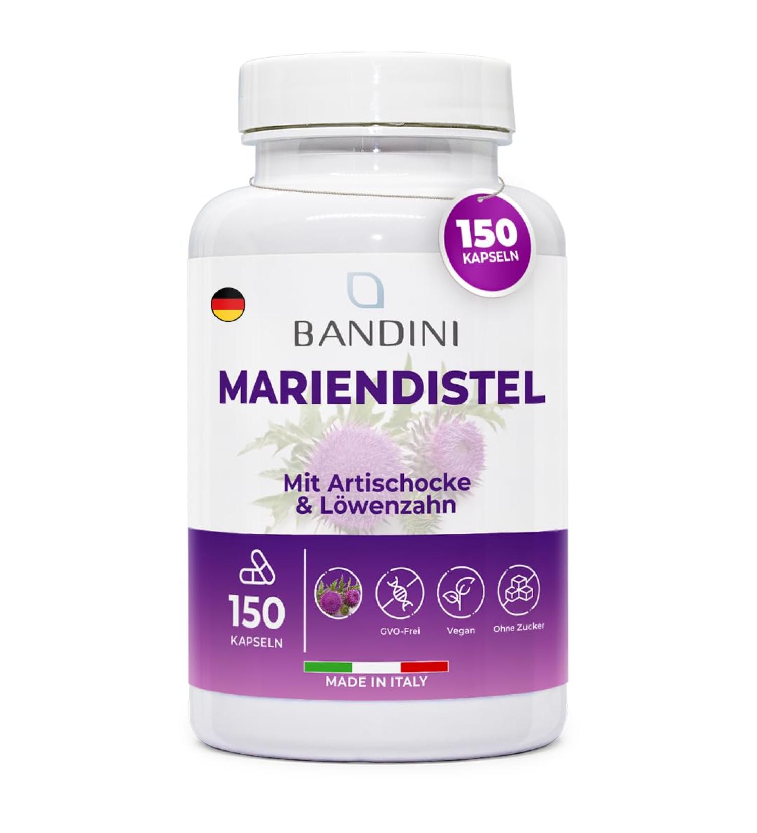 Bandini Mariendistel Artichocke Landaway Complex - 150 Vegan Capsules | 80% Silymarin | Liver Support & Fat Metabolism | GMO-Free & Additive-Free - Buy Online on GoSupps.com