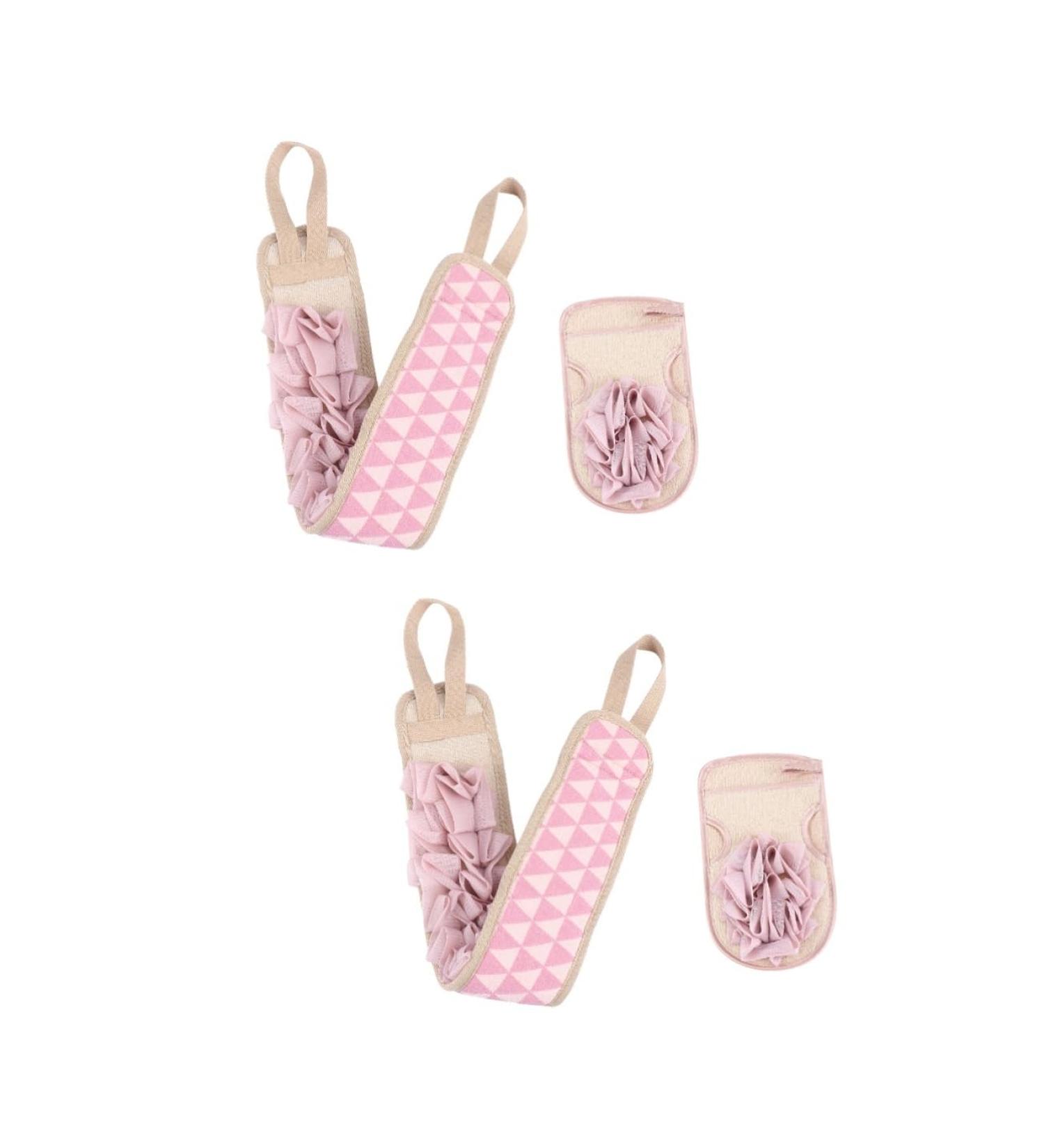 DOITOOL 4 Pcs Exfoliating Bath Towels Set - Shower Scrubber & Loofah Gloves for Body Care - Pink 80x9.5CM - Buy Online on GoSupps.com