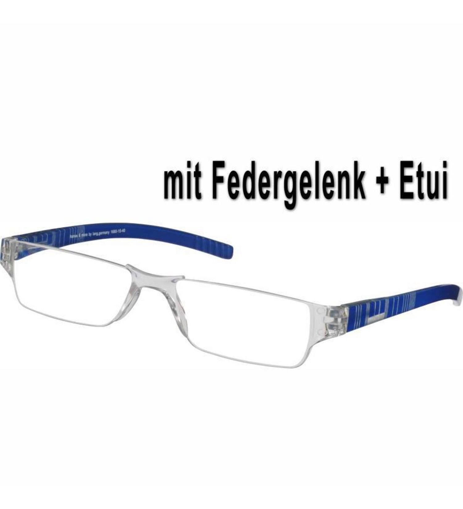 Women Men Reading Glasses Visual Aid Reading Aid +2.0 dpt Transparent blue spring hinge + case