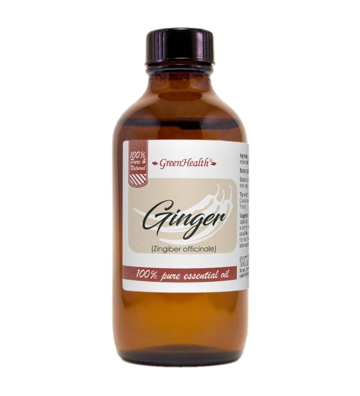 Ginger 4 fl oz (118 ml) Glass Bottle w/Cap 100% Pure Essential Oil GreenHealth - Buy Online on GoSupps.com