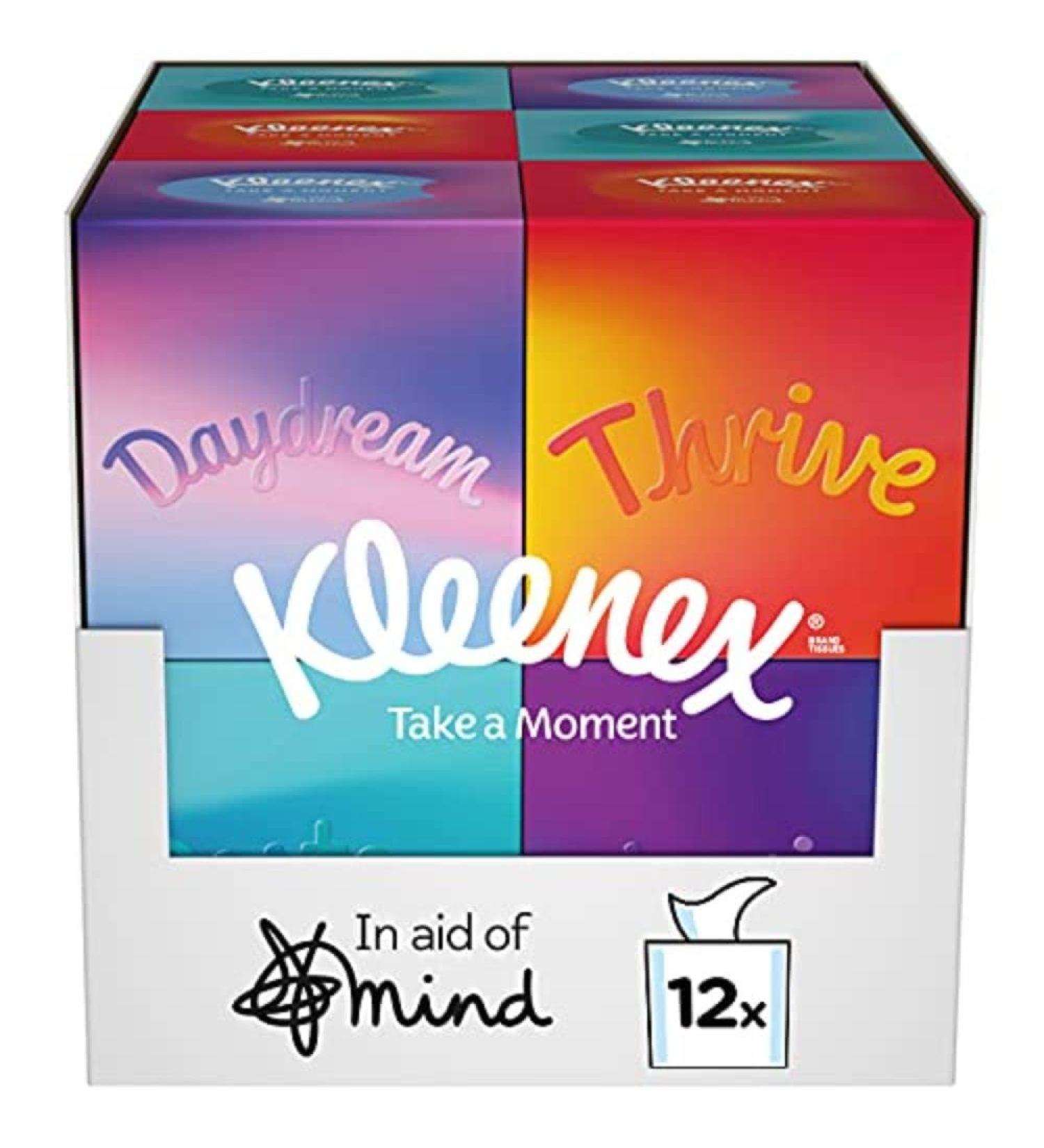 Kleenex Take a Moment Collection Tissues - 12 Cube Boxes - In Aid of Mind - 576 Tissues, 4 Designs - Buy Online on GoSupps.com