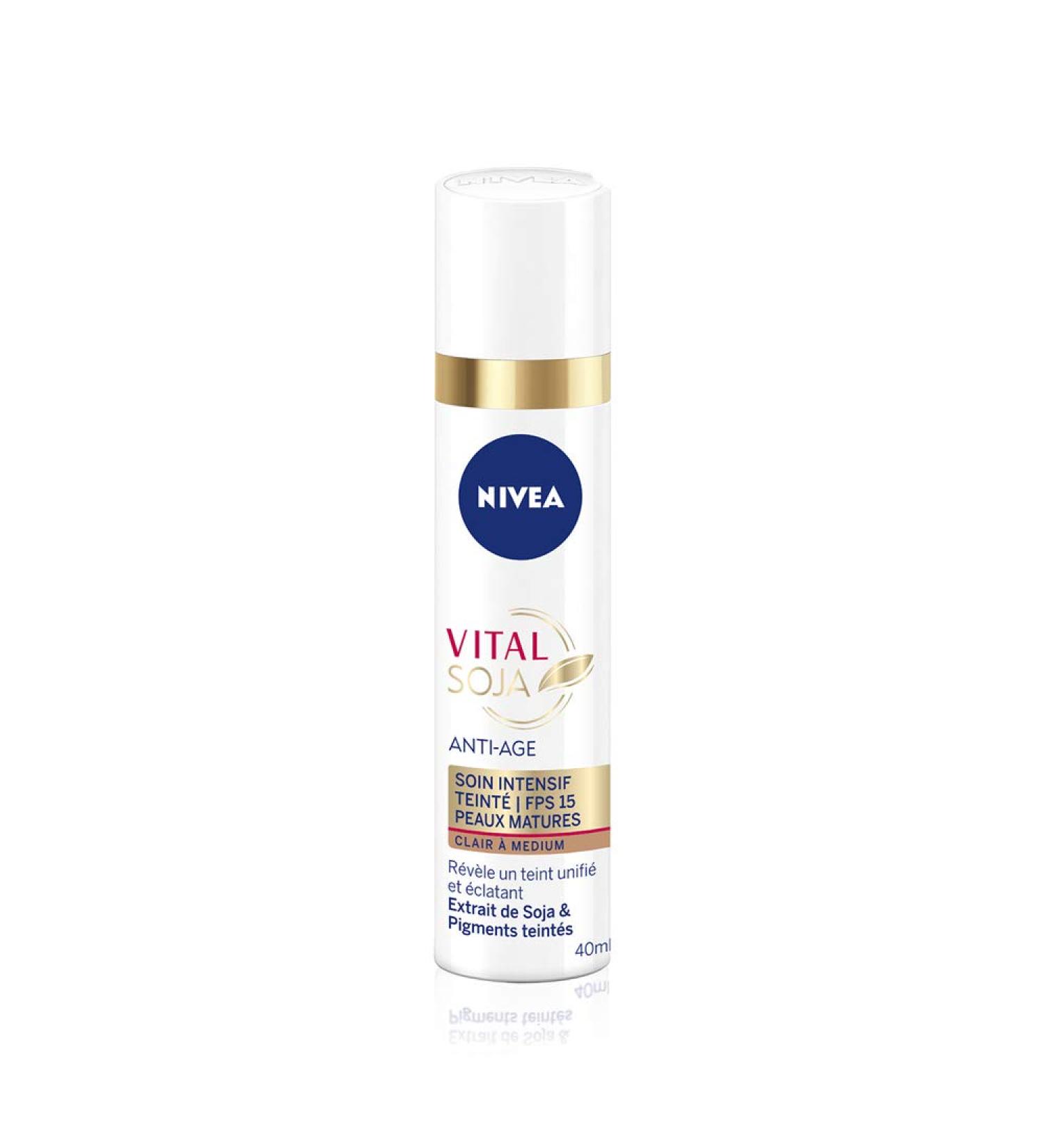 NIVEA Vital Soja Anti-Age Intensive Tinted Care Light to Medium SPF 15 (1x40 ml) anti-aging serum enriched with Soy & tinted pigments facial care for women with mature skin - Buy Online on GoSupps.com