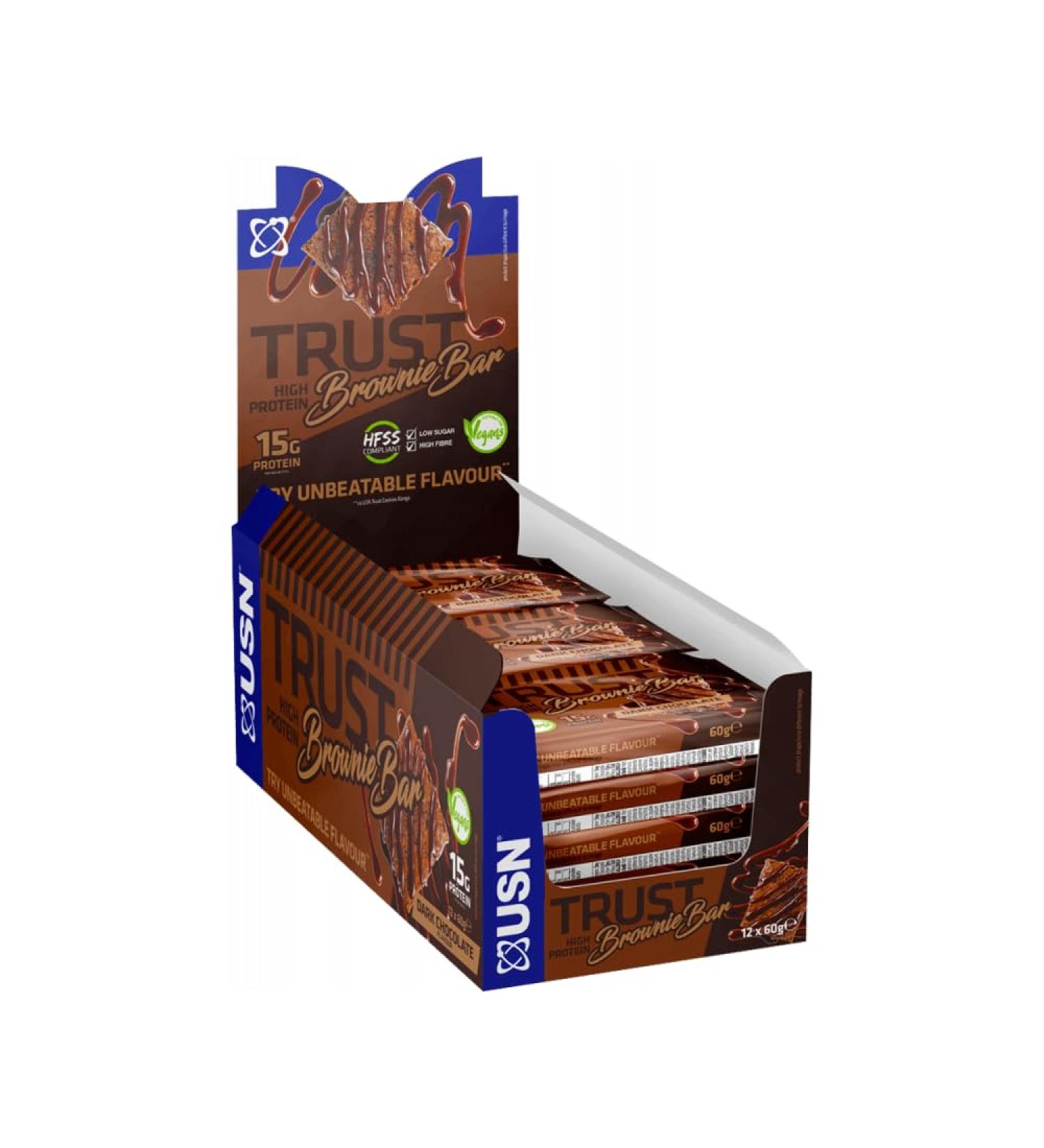 USN Trust Vegan Protein Brownie Bar (12x60g) Dark Chocolate - Buy Online on GoSupps.com