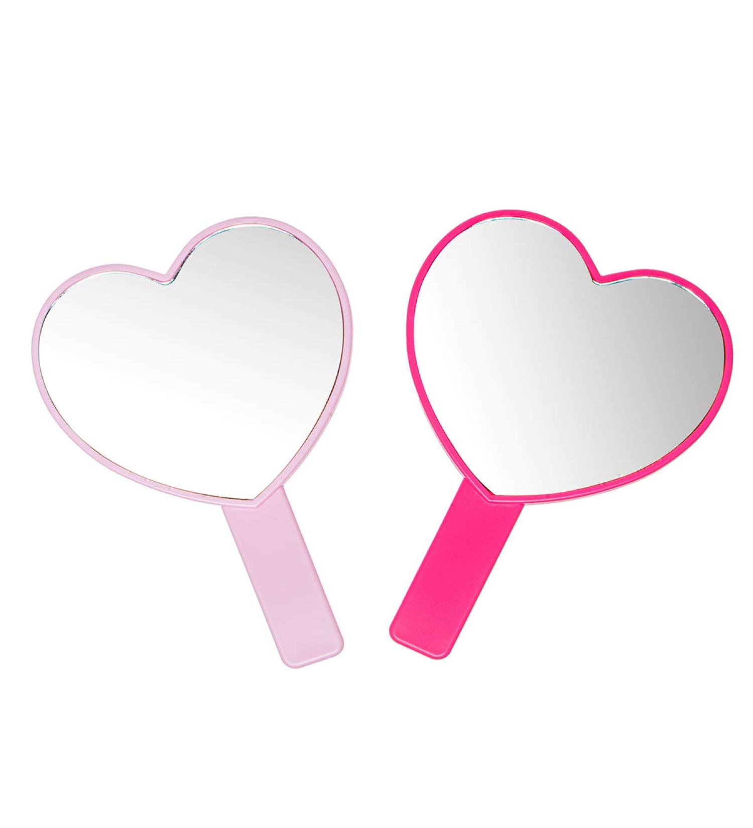 2PCS Heart-Shaped Makeup Hand Mirrors - Portable Travel Cosmetic Mirrors (Pink and Rose Red) - Buy Online on GoSupps.com