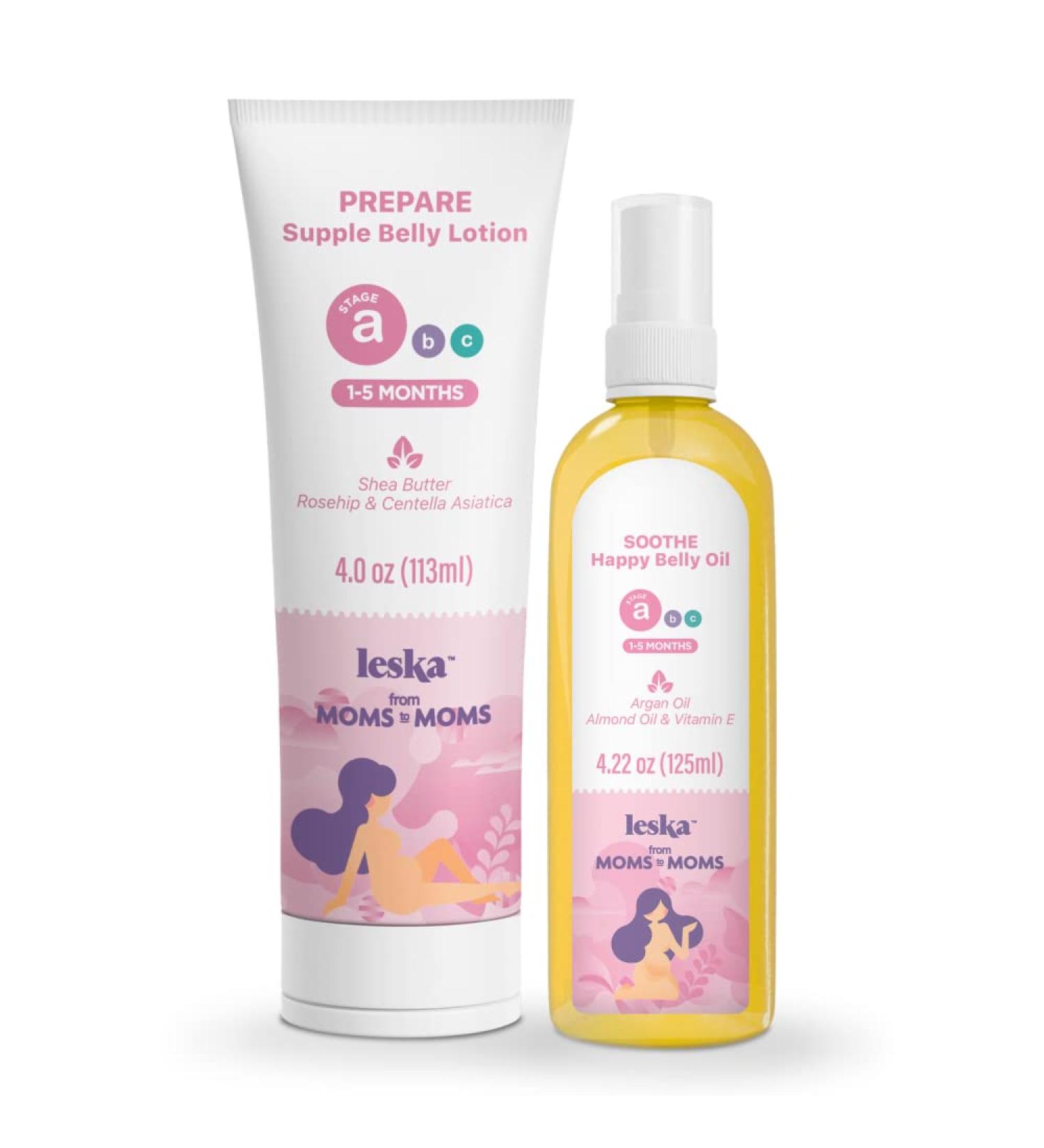 Leska Maternity Stage A Set: Supple Belly Lotion & Happy Belly Oil | Pregnancy Months 1-5 | Complete 3 Part Skin Care System | New Mom Gifts | 4-4.22oz Set - Buy Online on GoSupps.com
