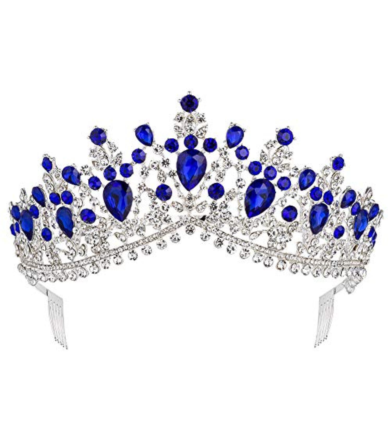 Rhinestone Crystal Queen Tiara Headband - Silver Blue | Perfect for Wedding, Pageant, Birthday Party | Princess Crown for Women and Girls - Buy Online on GoSupps.com