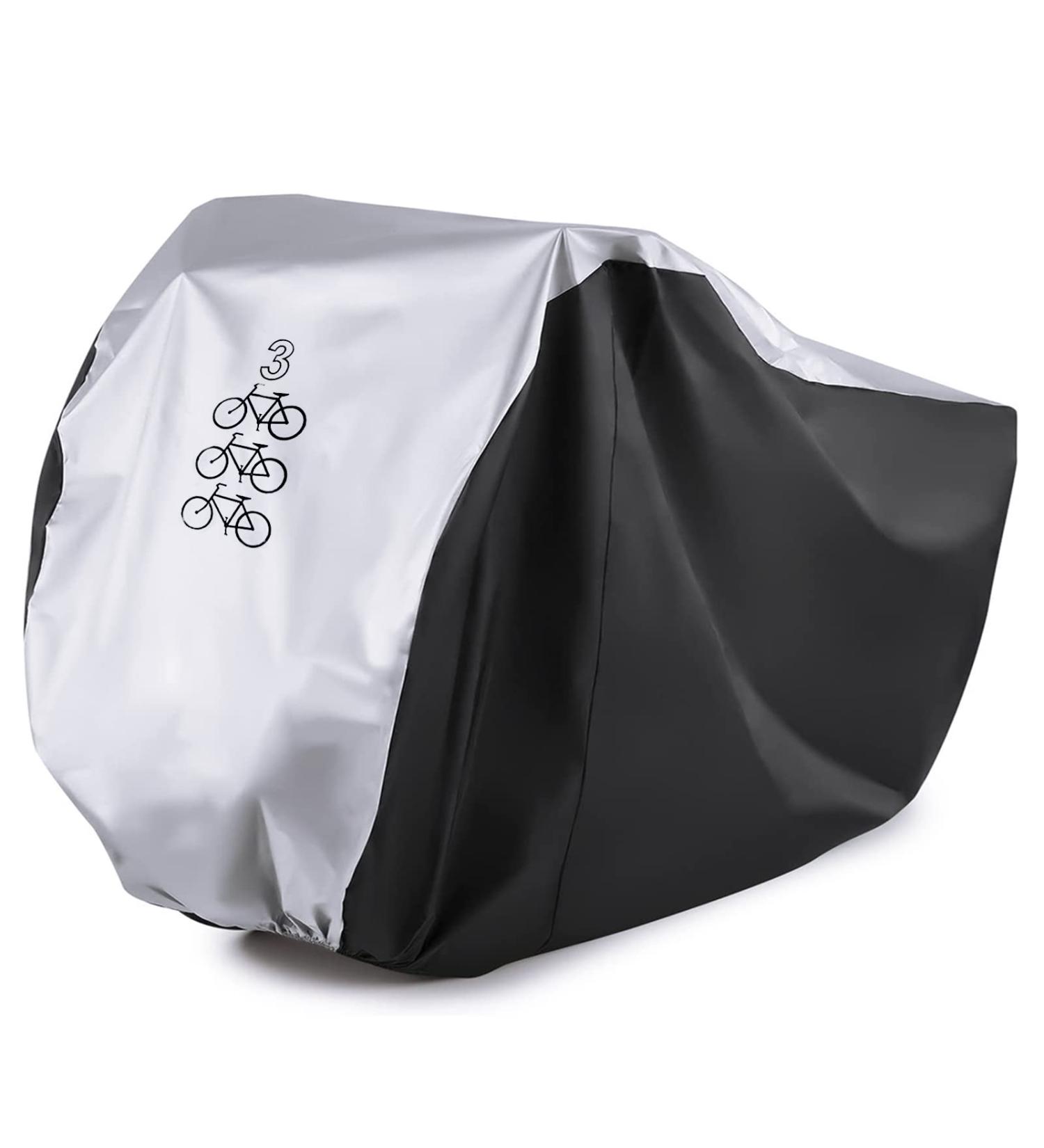 Maveek Bicycle Cover for 3 Bikes Waterproof Outdoor Storage Winter Cold Weather Rain Snow Wind Proof Tarp Tent Shed Dust Dirt Resistant All Weather Cycle Protection UV Summer Indoor Garage 3 MIDSIL