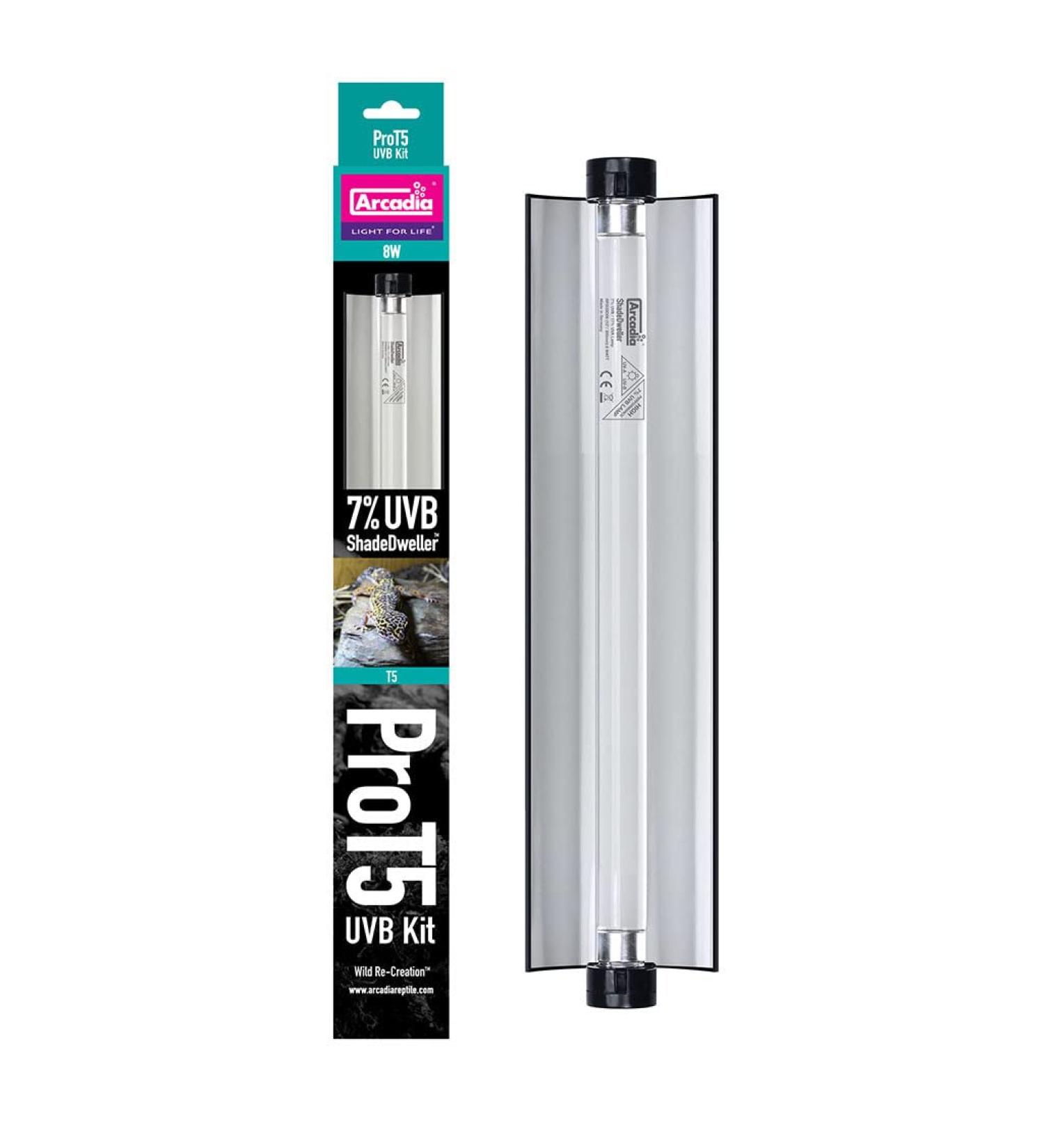 Arcadia Reptile - ShadeDweller Pro T5 UVB Kit - Includes 7% T5 UVB ShadeDweller Lamp - Built in Reflector - Easy to Use - Includes Fitting Kit & Link Cable - Suitable for Shade Dwelling Species