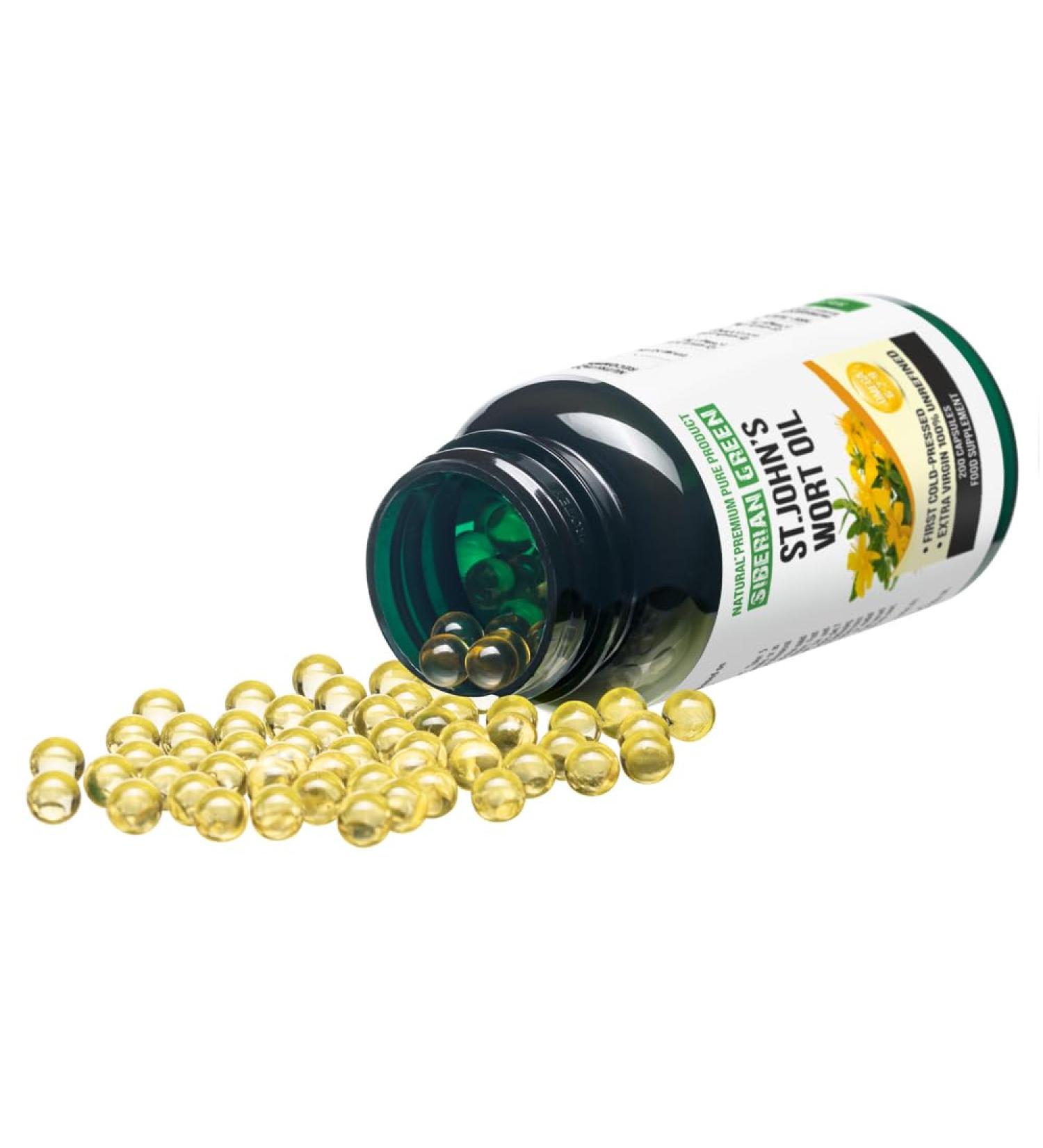 Siberian Green St.John's Wort Oil Capsules 200 Softgels Wild Harvested Siberia Altai Cold Pressed Unrefined - Buy Online on GoSupps.com