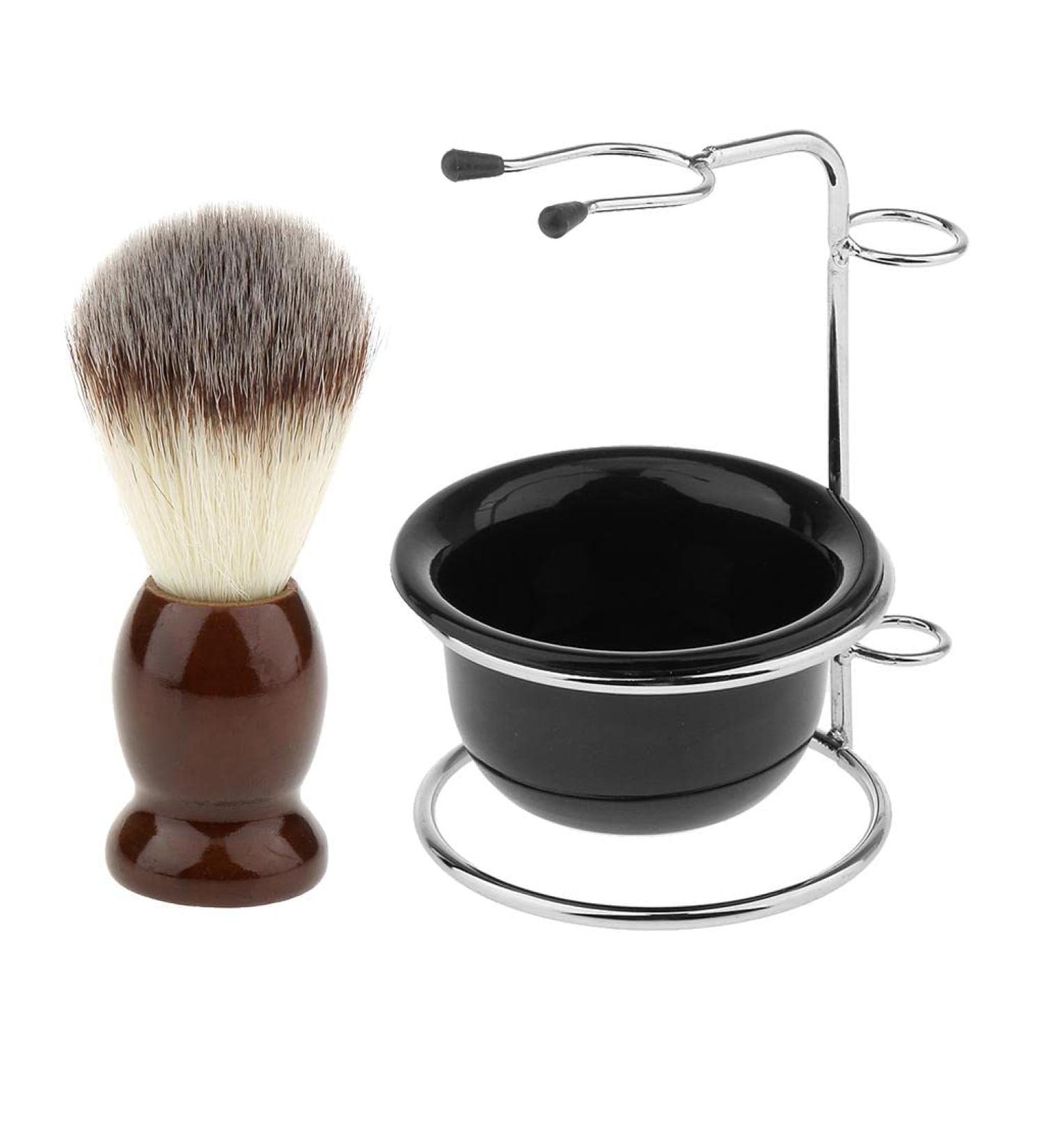 Bathroom Men Shaving Brush + Stainless Steel Holder Mug Bowl Set Kit - Buy Online on GoSupps.com