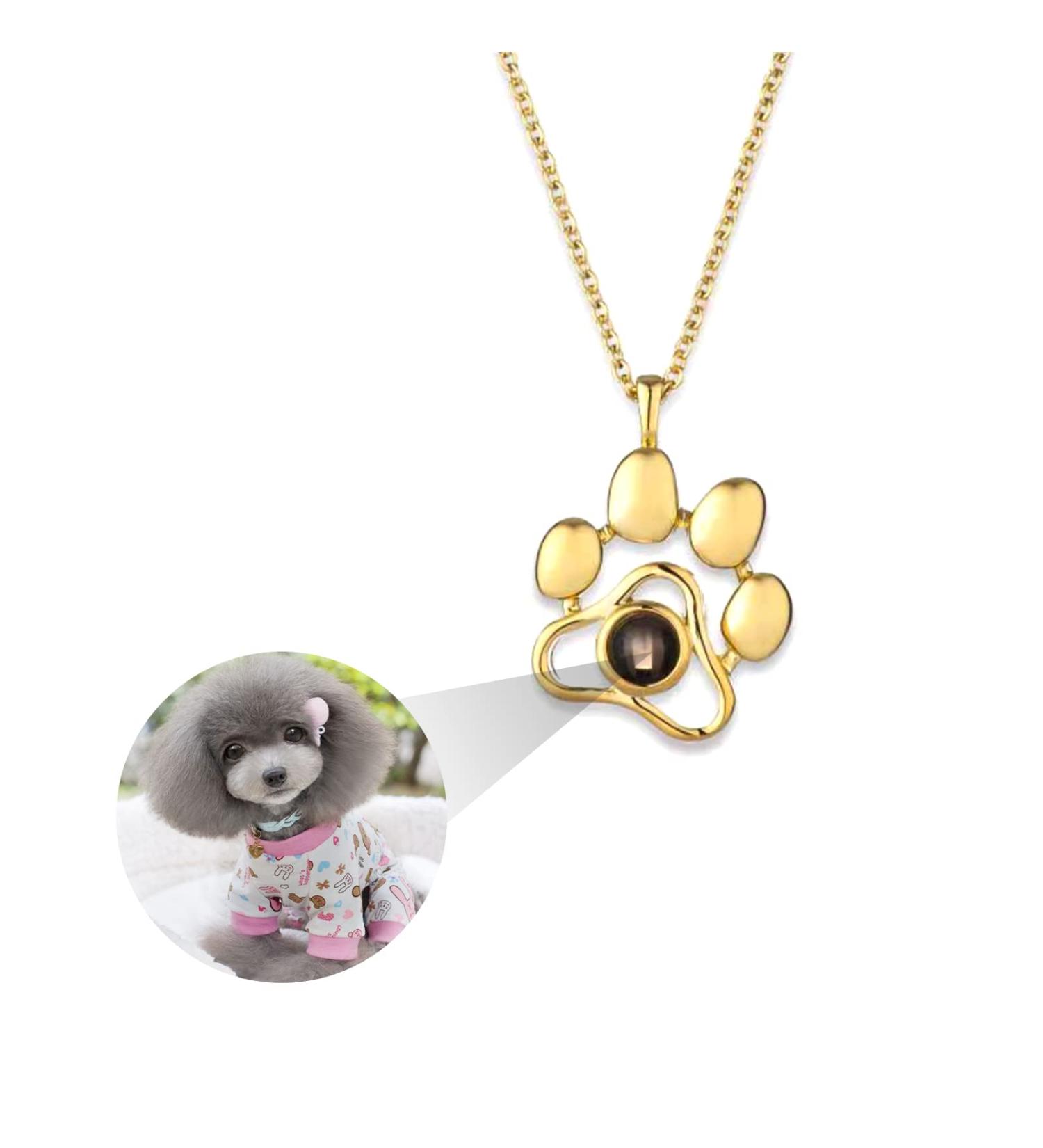 Personalized Photo Projection Necklace | Custom Pet Paw Print Memorial Jewelry for Women | Unique Christmas & Birthday Gifts in Gold - Buy Online on GoSupps.com