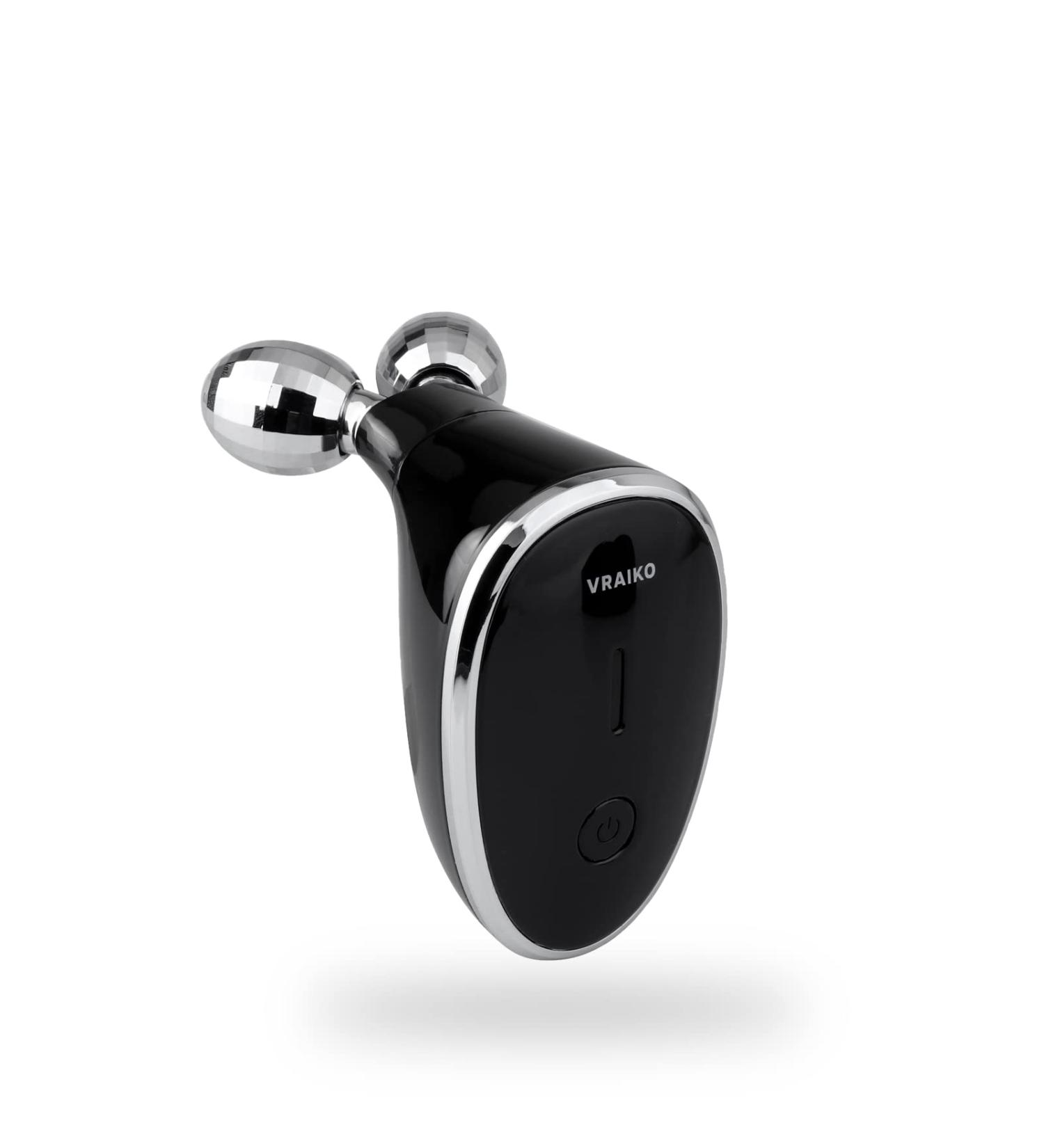 VRAIKO Gemini Microcurrent Face Massager Roller - Skin Rejuvenation Beauty Device for Neck and Face - Double Chin Reduction, Anti-Wrinkles, Sculpting, Toning, Tightening - Glossy Black - Buy Online on GoSupps.com