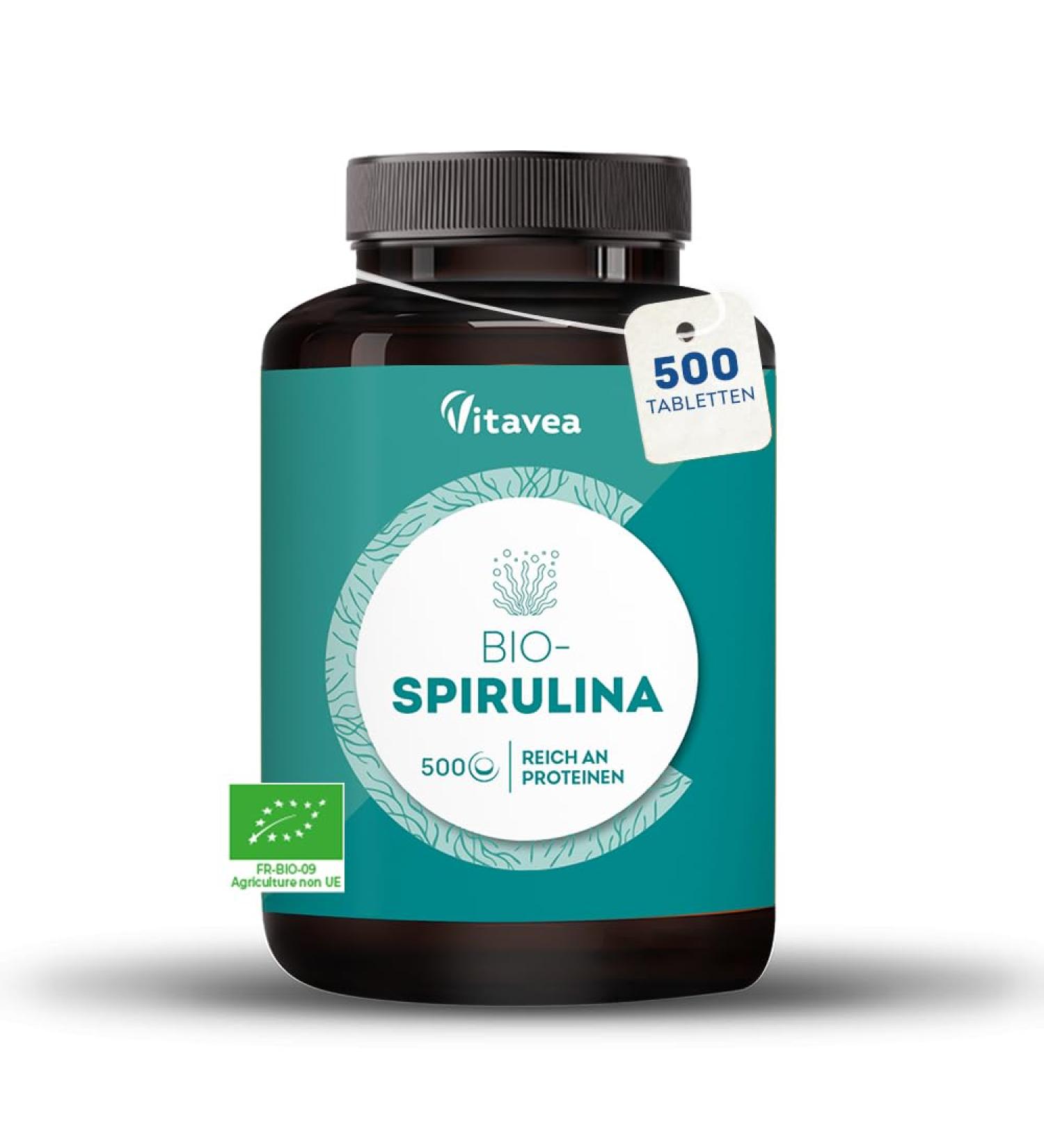 Super Spirulina Bio - 500 Vegan Tablets | Rich in Protein Iron & Antioxidants - Boost Immune System & Combat Fatigue - Vitavea - Buy Online on GoSupps.com