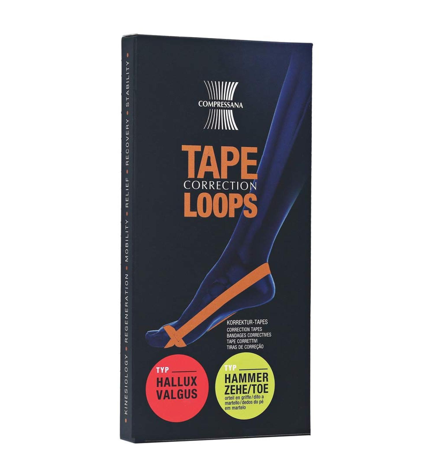 Compressana Tape Loops - Correction loops for Hallux Valgus and/or Hammerzeh Misposition - Toe spreader without silicone - 1 pair - size 37-38 - Color Diamant III - 37-38 Diamond
