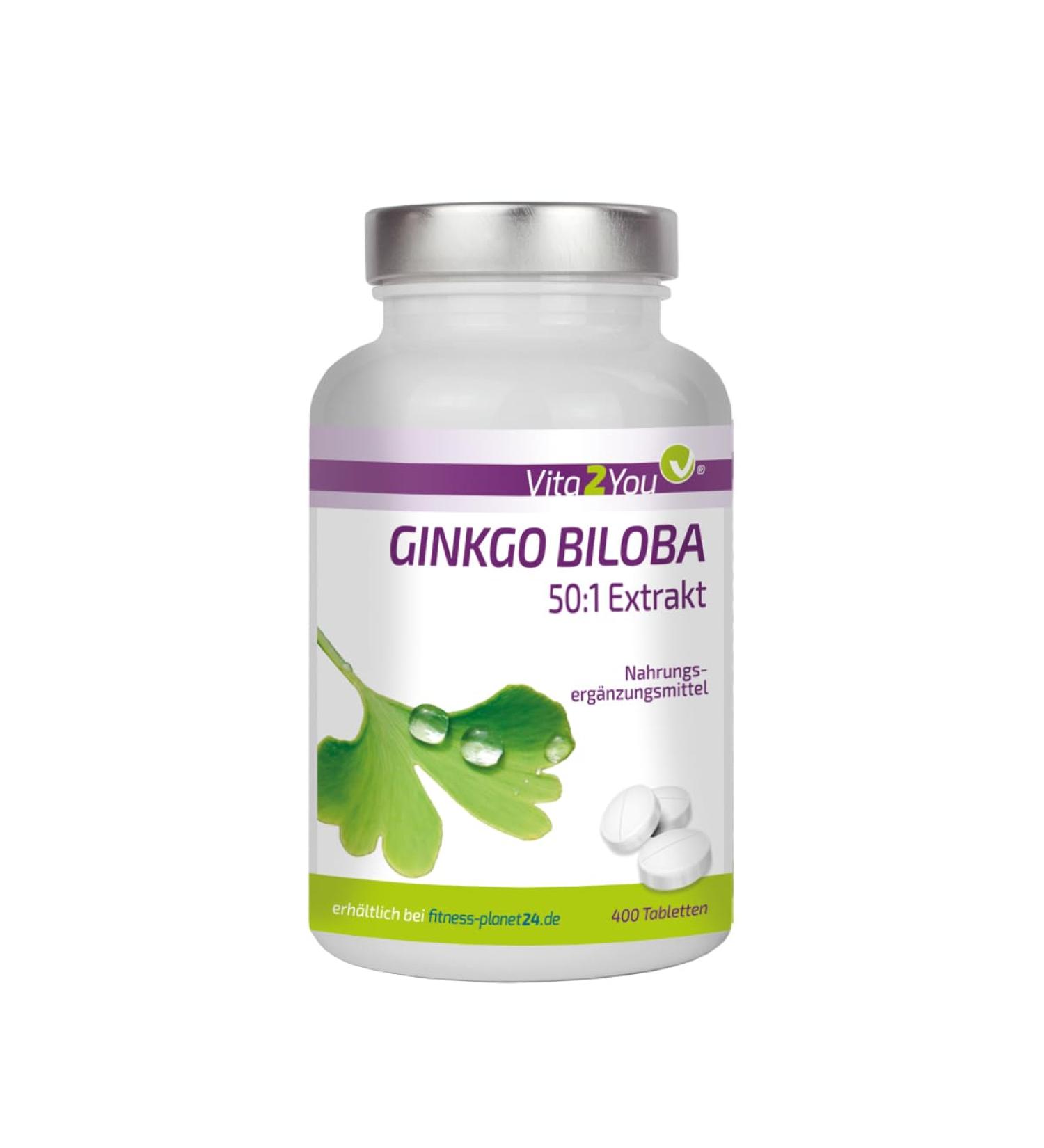 Vita2you Ginkgo Biloba 400 Tablets - High-Dose Ginkgo Extract with Flavonglycosides & Terpenlactone - Premium Quality Annual Pack - Low Ginkgolic Acid - Buy Online on GoSupps.com