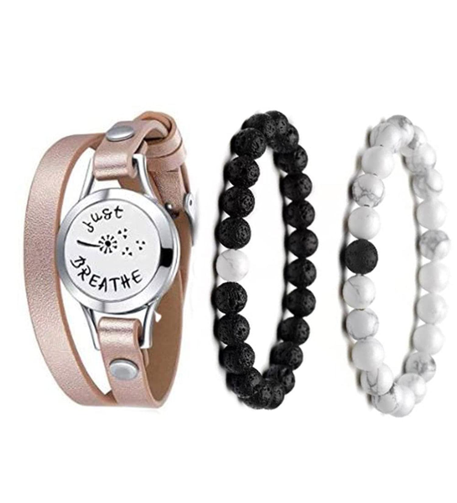 Stainless Steel Aromatherapy Diffuser Bracelet Set - Essential Oils Breathe Locket for Women | 3 Pack - Buy Online on GoSupps.com