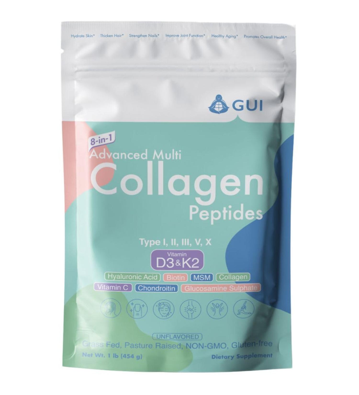 8in1 Advanced Multi Collagen Peptides 16 Oz - Hydrolyzed Protein | Type I II III V X with Vitamin D3 & K2 Hyaluronic Acid Biotin Vitamin C MSM Glucosamine Sulphate & Chondroitin - Unflavored - Buy Online on GoSupps.com