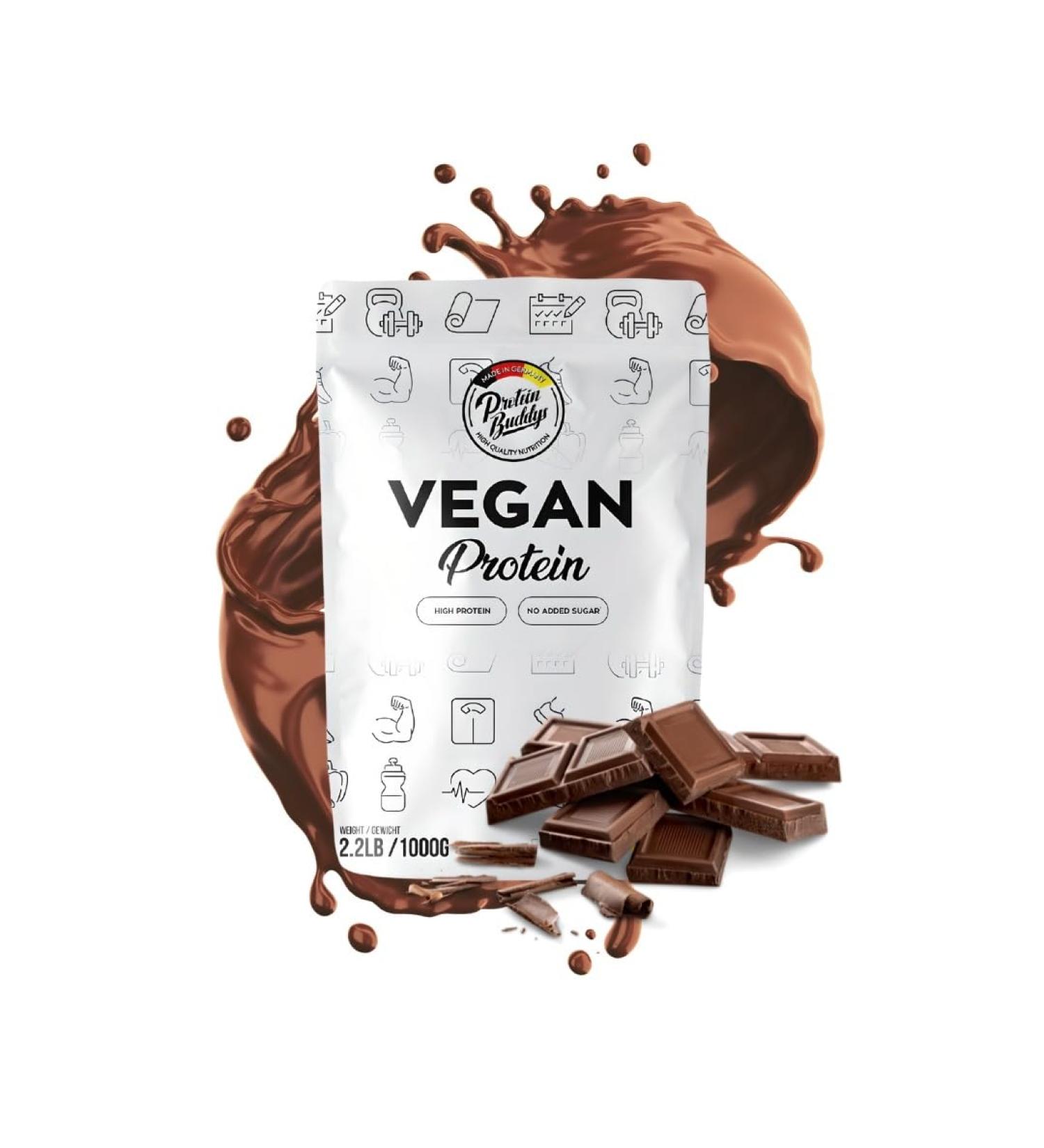 Vegan Protein Powder 1KG - Chocolate Protein Shake | Proteinbuddys | Made in Germany - International Shipping Available - Buy Online on GoSupps.com