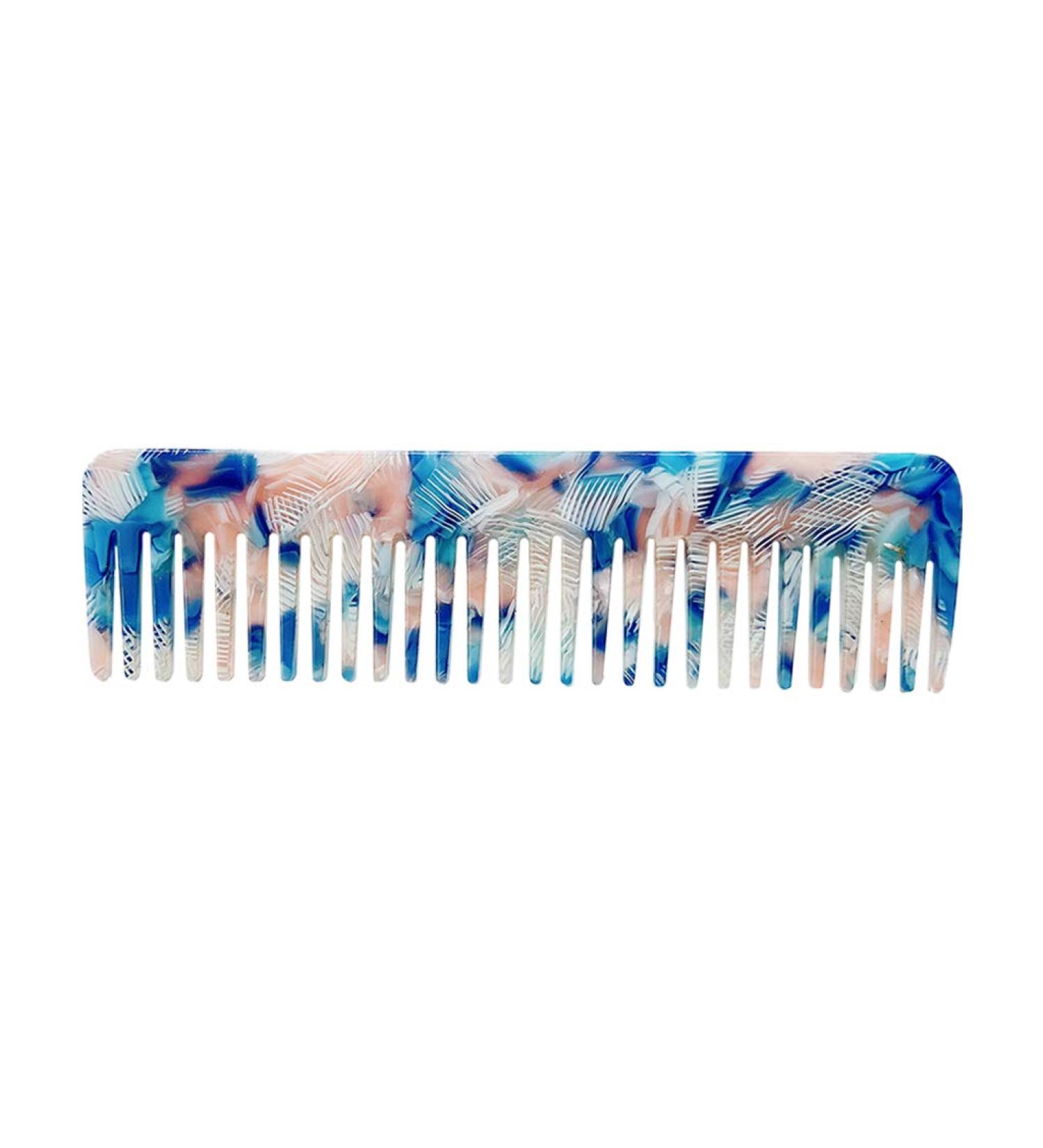 Korean Acetate Antistatic Massage Hair Comb - Large Tooth Hairbrush with Turtle Shell Print - Fantasy Blue Color - Hairdresser Brush Kamm Set - International Shipping Available - Buy Online on GoSupps.com