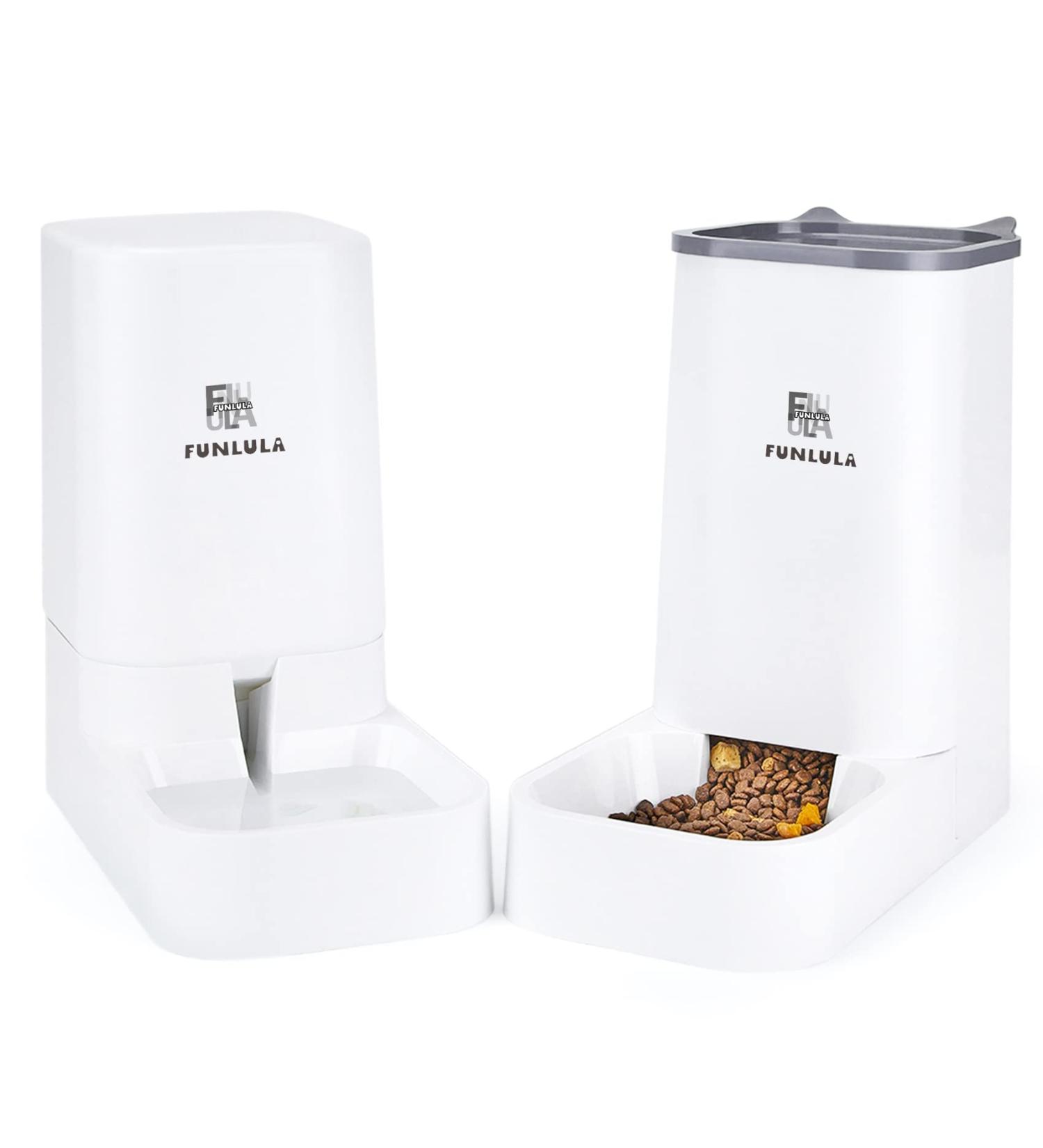 Self-Dispensing Pet Food and Water Feeder Bundle for Cats and Dogs - Automatic Gravity Dispenser Station Set for Large, Medium, Small Pets - Square Design in White - Buy Online on GoSupps.com