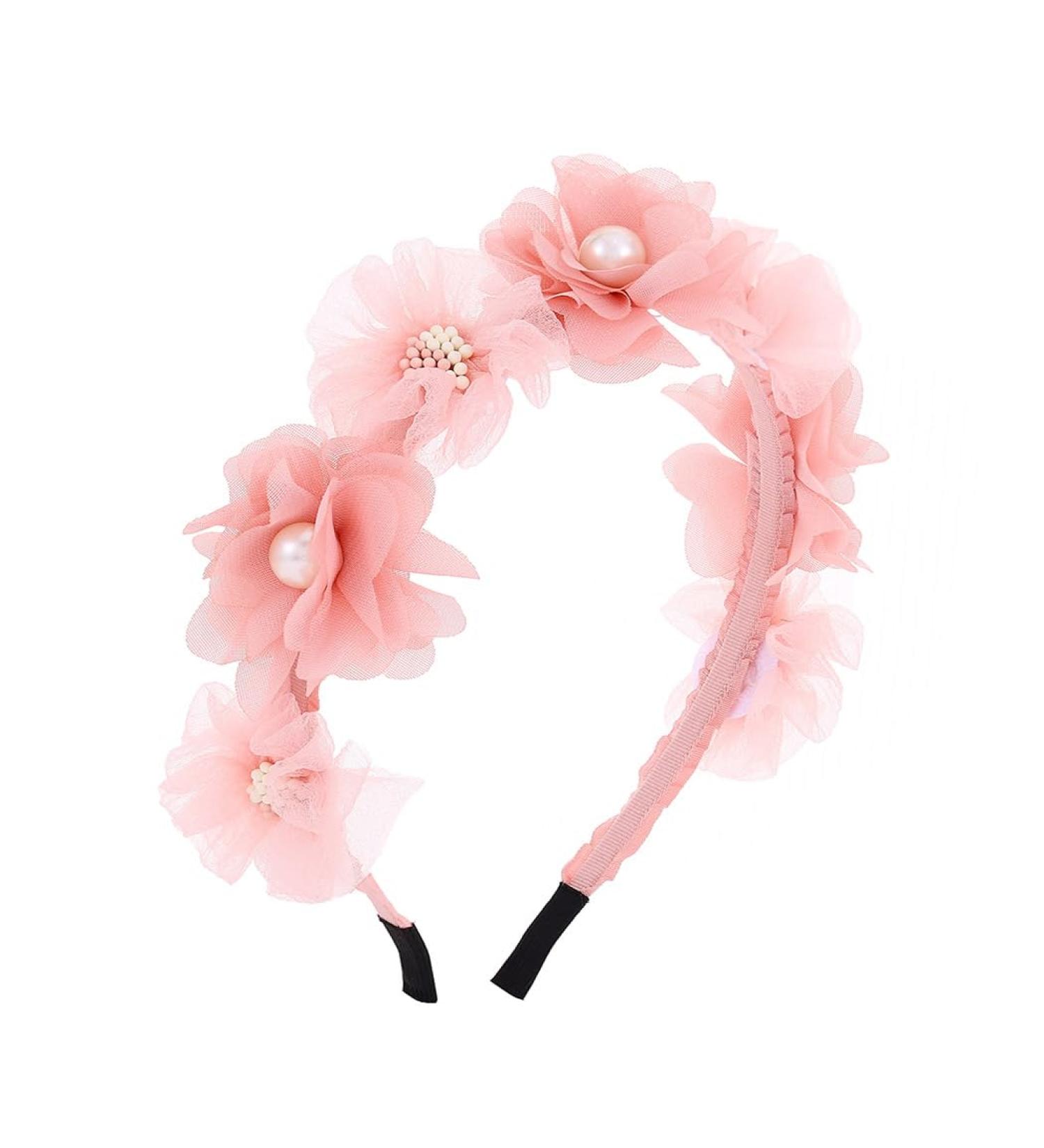IYOU Baby Girls Headband Pink Flower Hair Hoop Pearl Party Wedding Hair Accessories - Buy Online on GoSupps.com