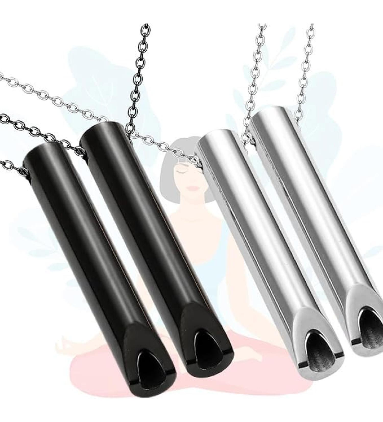 Anxiety Relief Breathing Necklace Meditation Breathing Whistle Necklace for Stress Relief Claming Down Relax Panic Attack Relief 2black+2silver - Buy Online on GoSupps.com