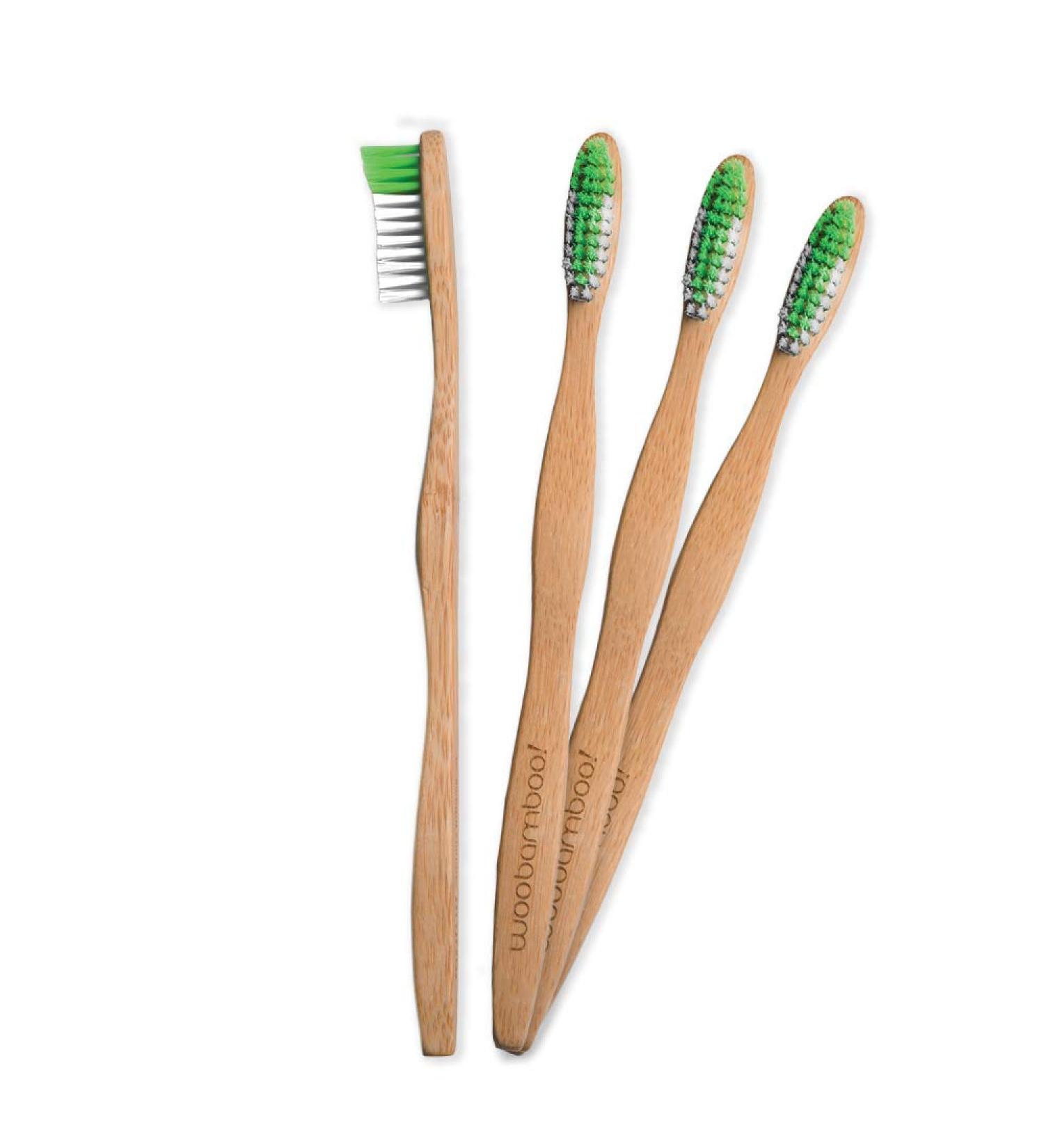 Woobamboo Bamboo Toothbrush 4 Pack - Adult Medium - BPA Free Nylon Bristles - Eco-Friendly & Biodegradable - Buy Online on GoSupps.com