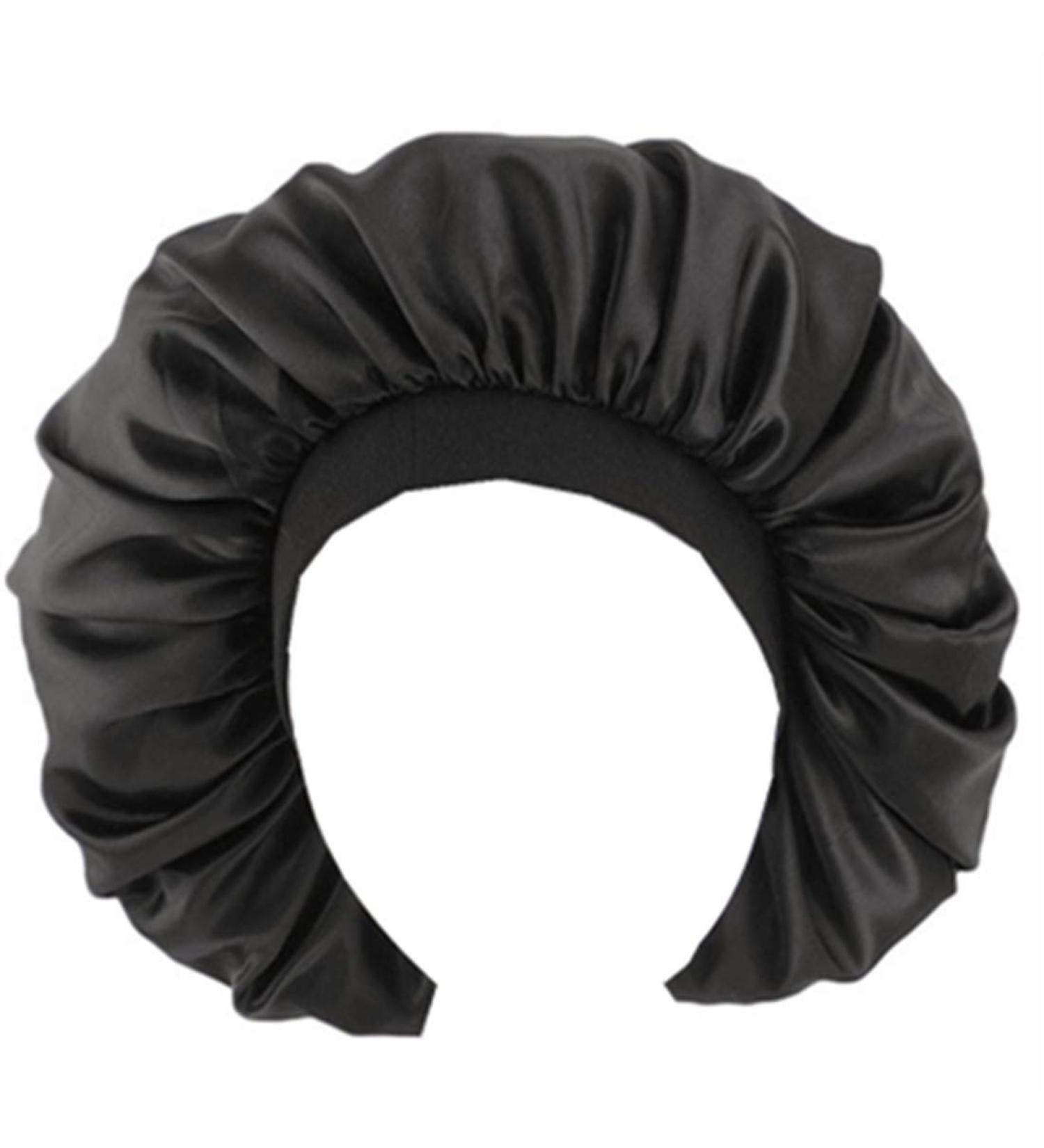 Qianmome Women's Big Size Beauty Print Satin Silk Bonnet Sleep Cap - Black - Buy Online on GoSupps.com