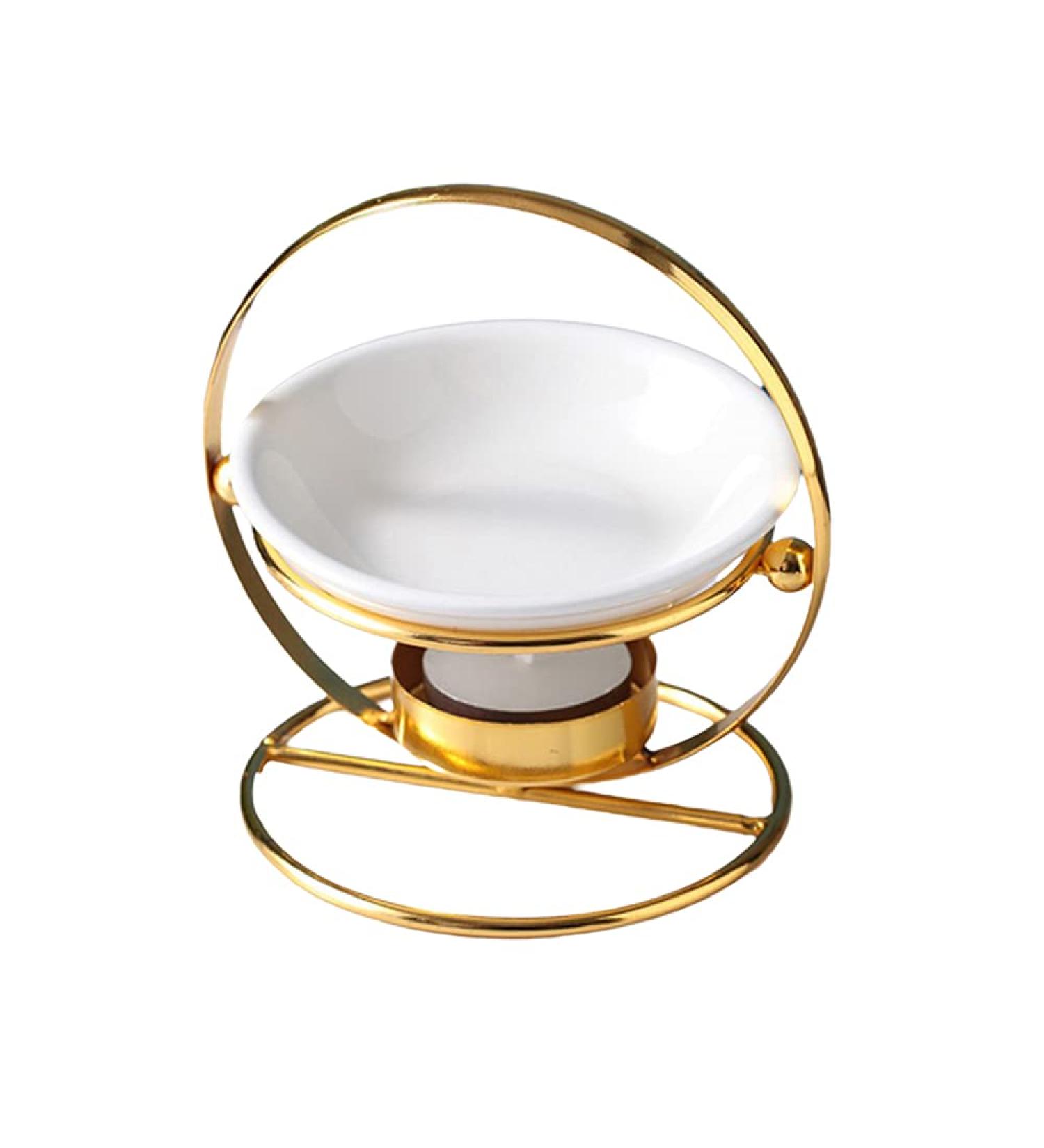 Ikaar Ceramic Flower Pattern Tealight Fragrance Lamp - Aroma Diffuser & Essential Oil Holder in Gold | International Shipping Available - Buy Online on GoSupps.com