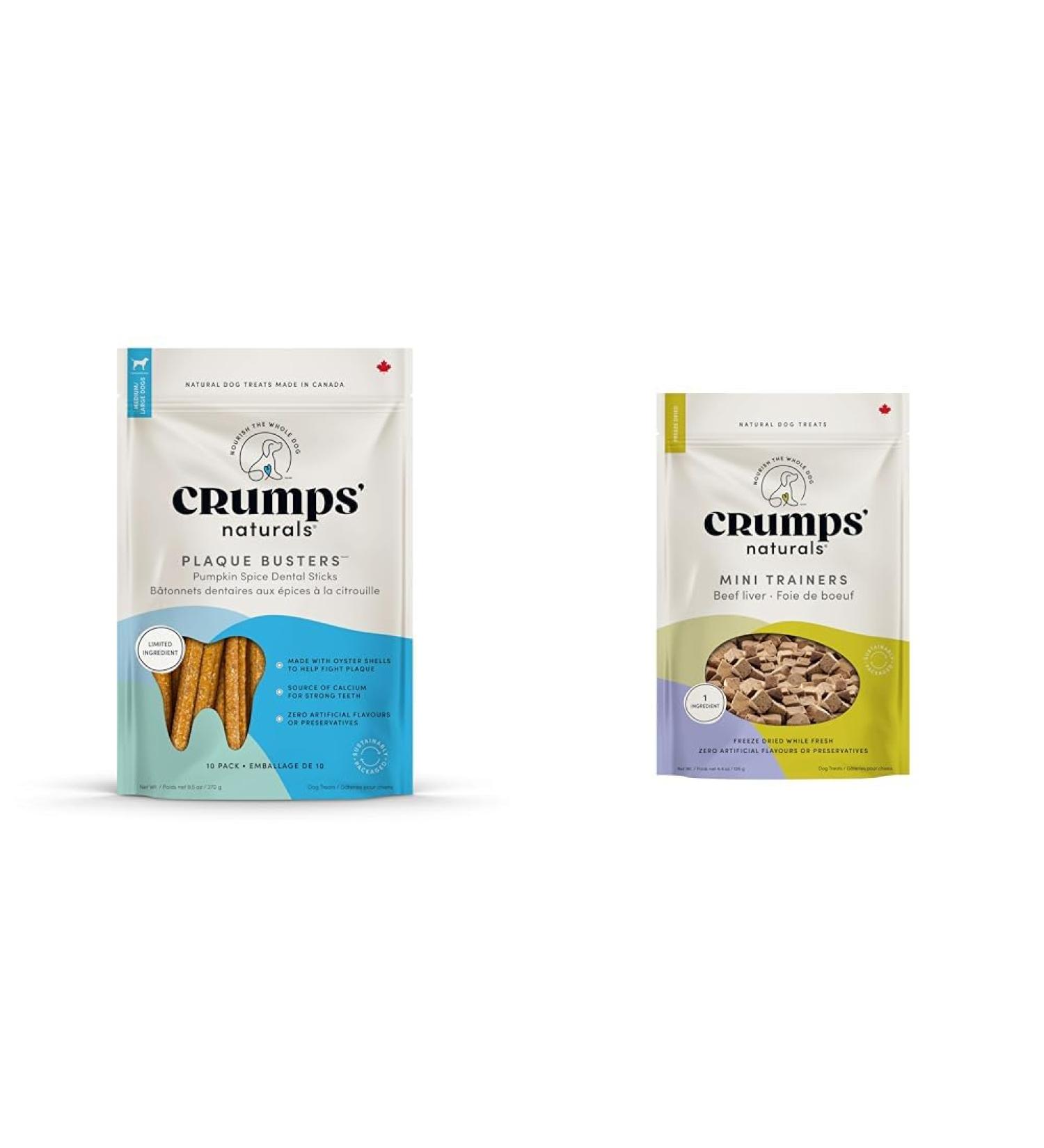 Crumps' Naturals PB-WP-7" Plaque Busters with Pumpkin Spice 7"- 10 Pack (270g/9.5oz) & Mt-Fd-105 Mini Trainers Freeze Dried Beef Liver (1 Pack) 126 G (Packaging may vary) - Buy Online on GoSupps.com