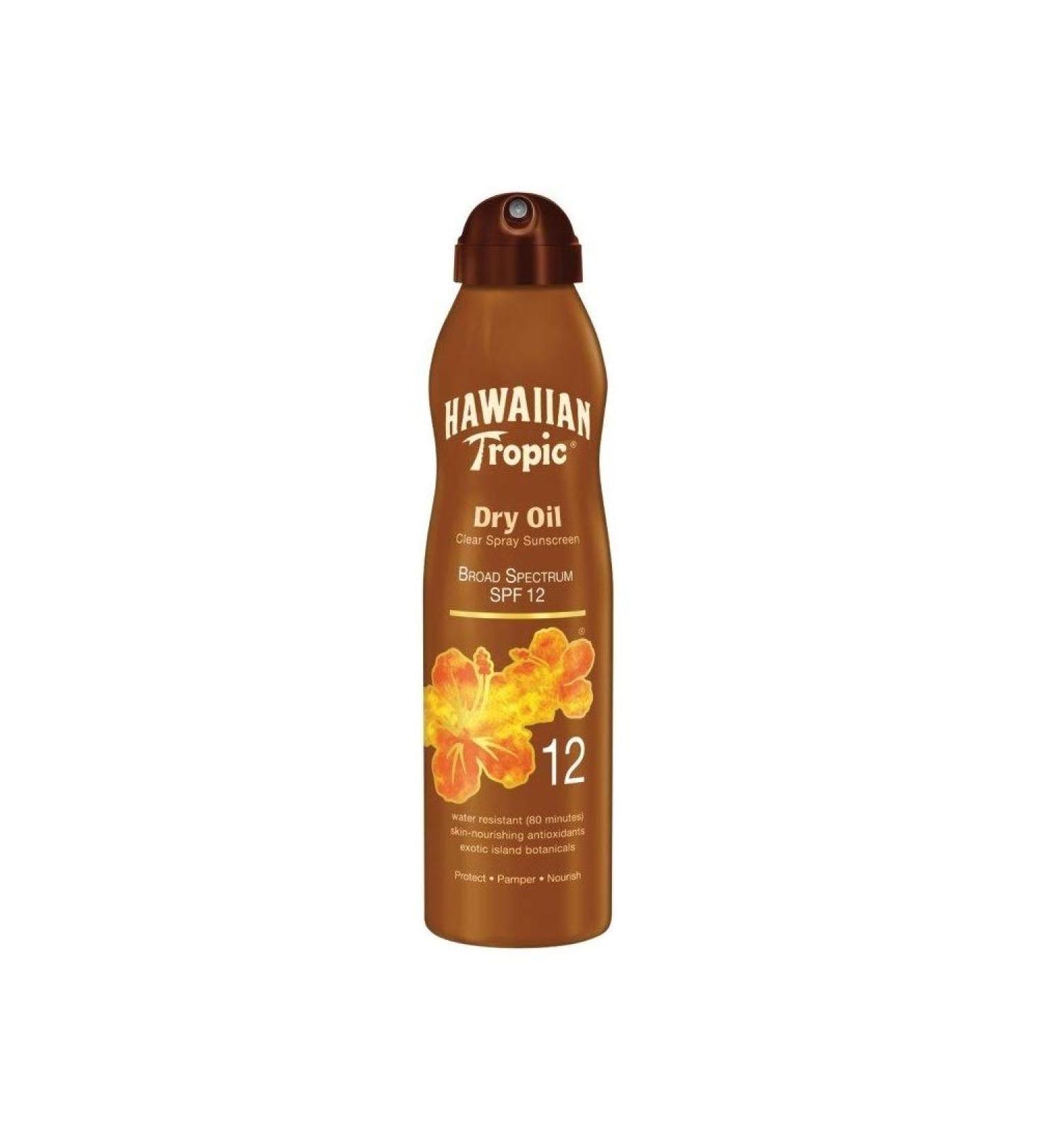 Hawaiian Tropic Tanning Dry Oil Clear Spray Sunscreen SPF 12 6 oz (Pack of 7)