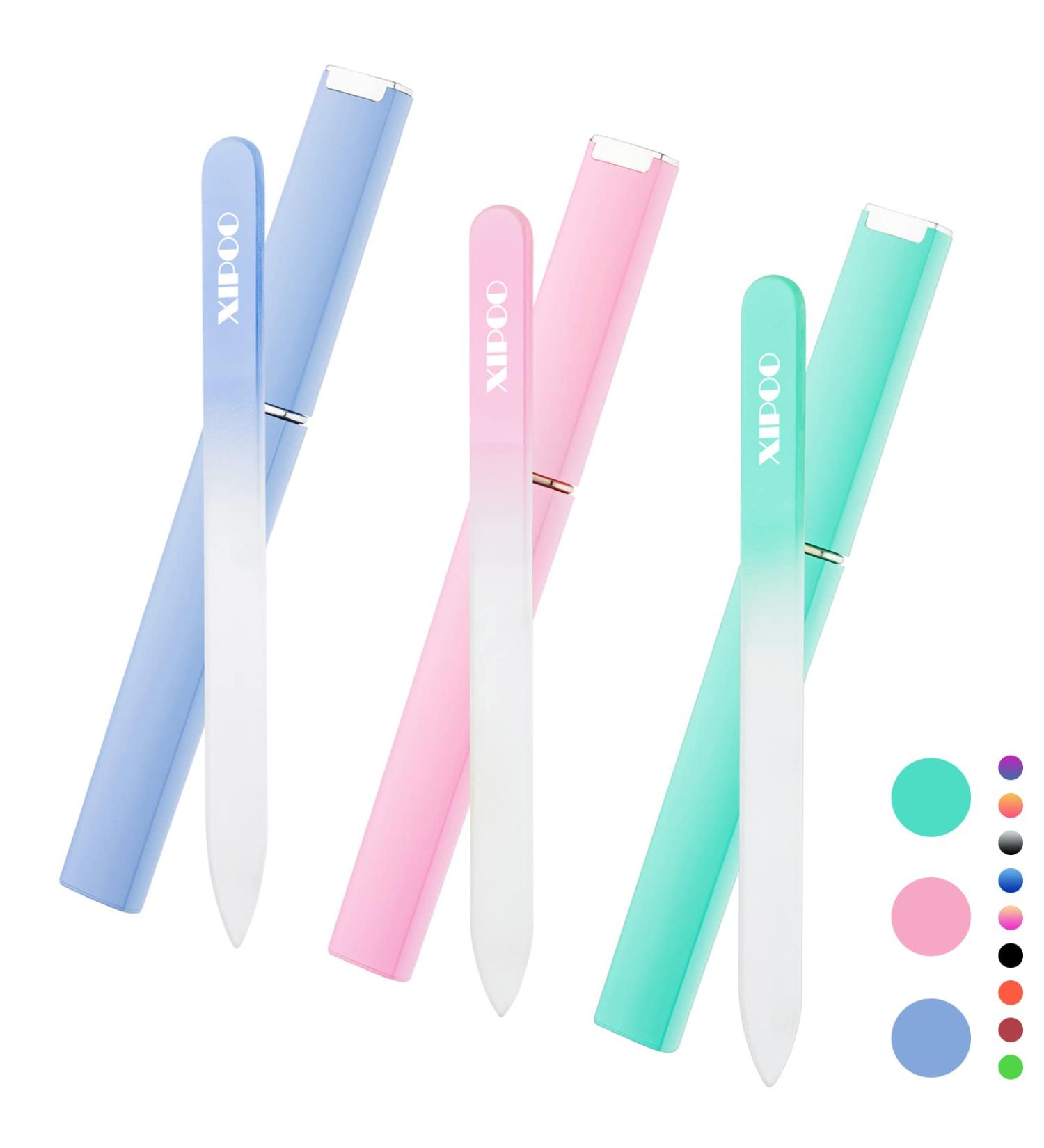 XIPOO A-pink Glass Nail File 3 Pack with Case - Professional Double Sided Etched Surface Files for Women - Unique Stocking Stuffers and Gifts for Girls - Buy Online on GoSupps.com