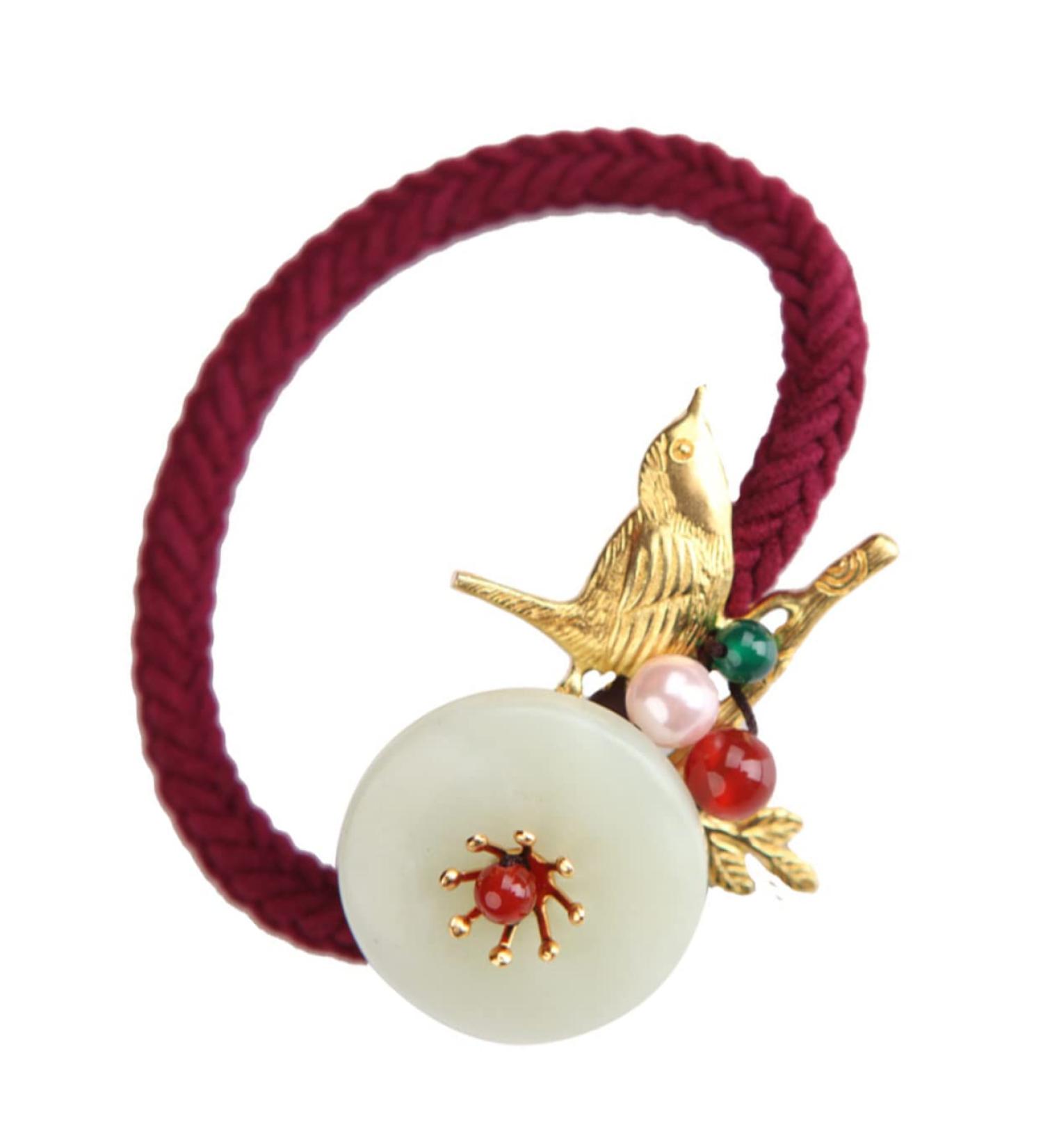 Beavorty 1Pc hair tie headband ponytail holder hair elastics Simple Jade Hair vintage hair accessories gemstone hair tie no crease hair mini rubber bands Hair Rope pearl copper - Buy Online on GoSupps.com