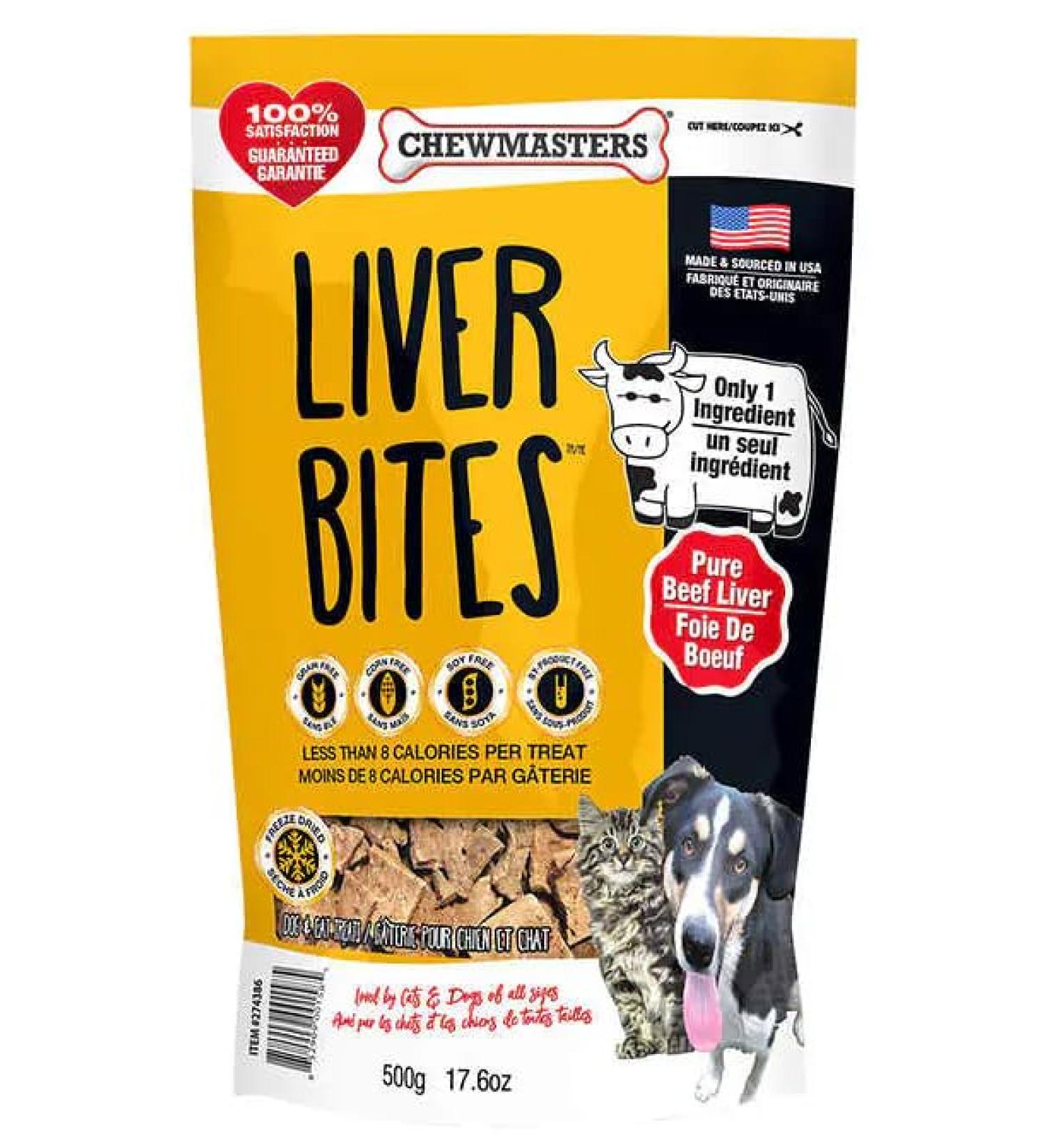 Chewmasters Freeze Dried Liver Bites Dog & Cat Treats (500g) Plus Bonus Big Maple Trivia Cards to Enjoy