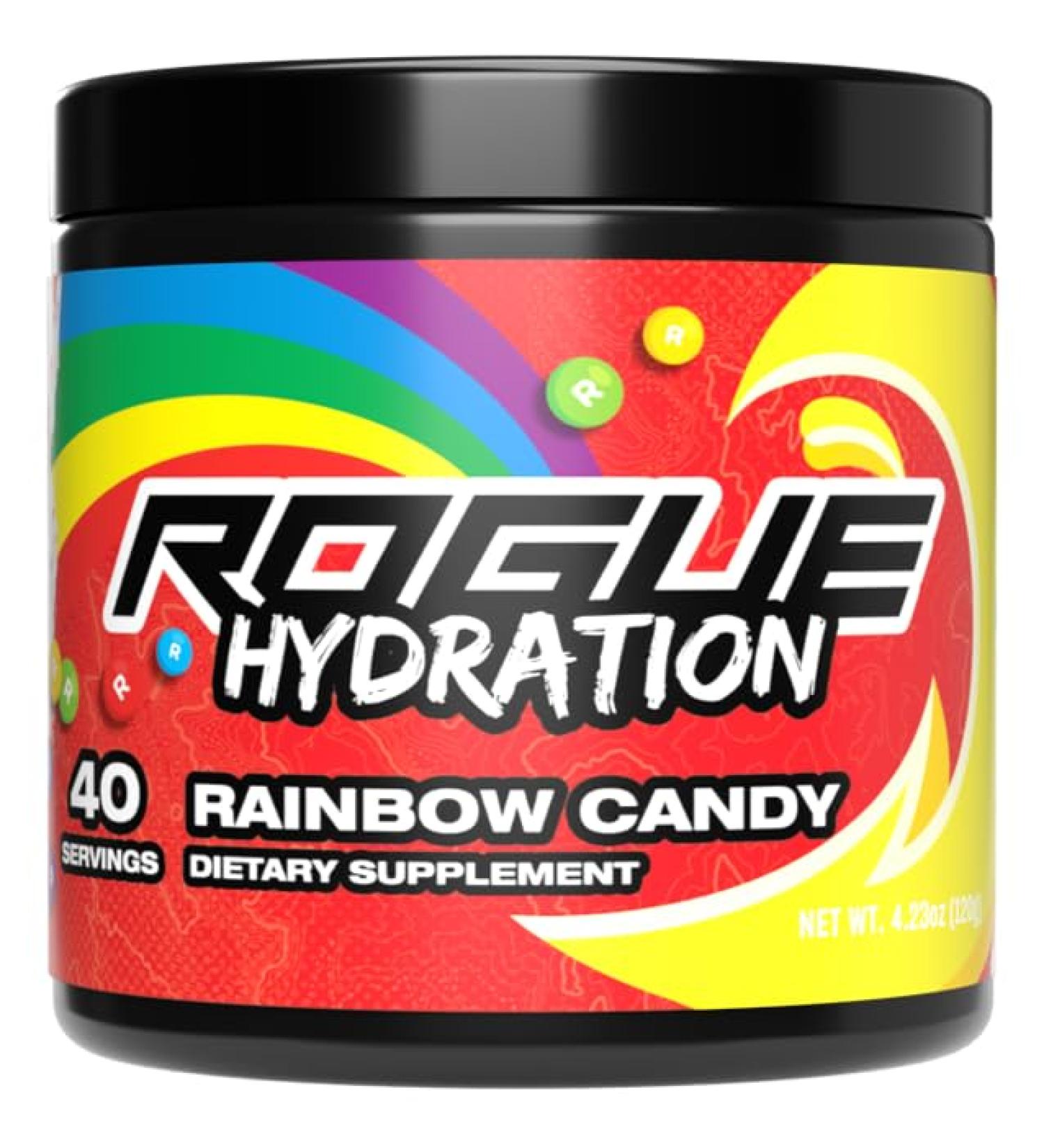 Rogue Energy Hydration Powder - Daily Electrolyte Supplement for Gamers (Rainbow Candy - 40 Servings) - Sugar & Gluten Free with Magnesium & Potassium - Buy Online on GoSupps.com