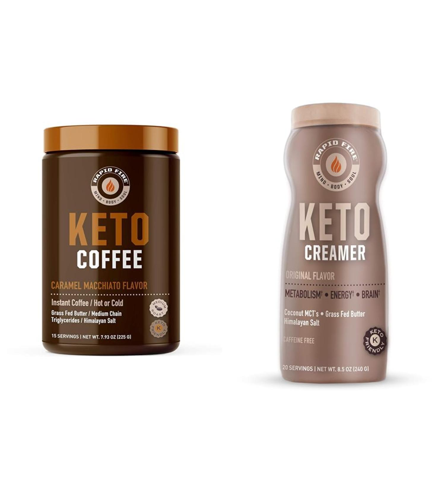 Rapid Fire Ketogenic Coffee Mix Caramel Macchiato with MCT Creamer Supports Metabolism Weight Loss Keto Diet 7.93 and 8.5 Ounces - Buy Online on GoSupps.com
