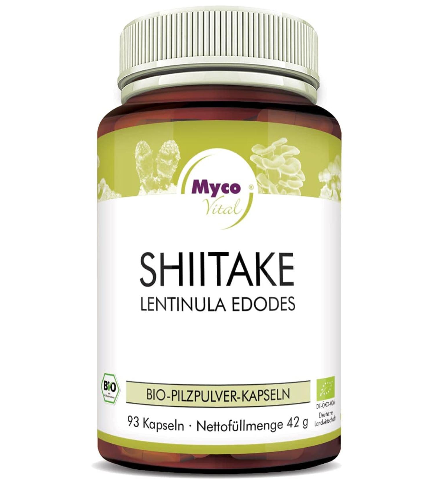 MycoVital Organic Shiitake Mushroom Powder Capsules - 93 Vegan 450mg - German Cultivation 100% Pure & Additive-Free - Buy Online on GoSupps.com