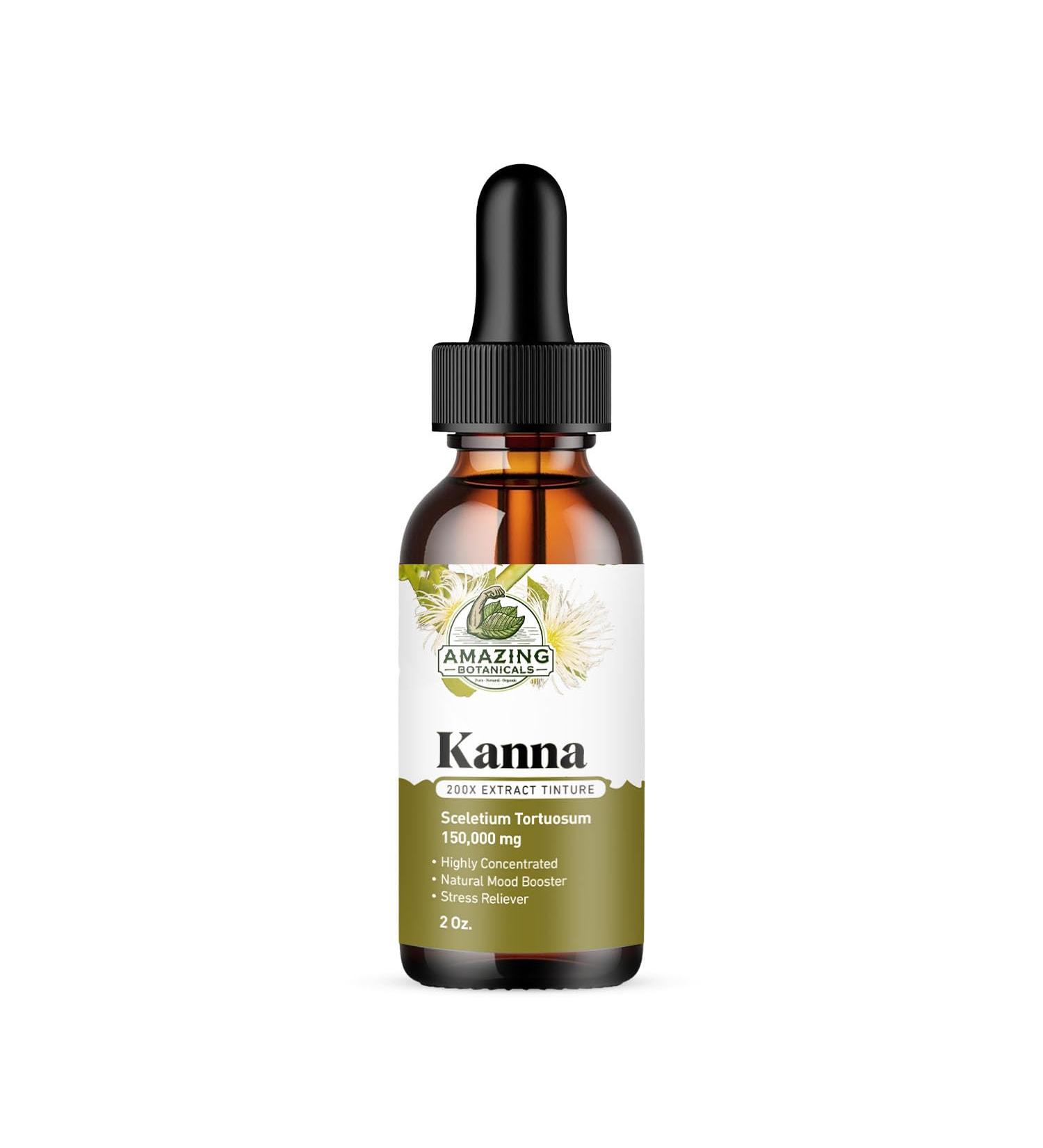 Amazing Botanicals Premium Organic Kanna Extract Tincture 200x Menstrum - Sceletium Tortuosum Liquid Drops Non-GMO, Vegan, Gluten-Free, Alcohol-Free, Liquid Supplement 60ml (2oz) 2 Fl Oz (Pack of 1) - Buy Online on GoSupps.com