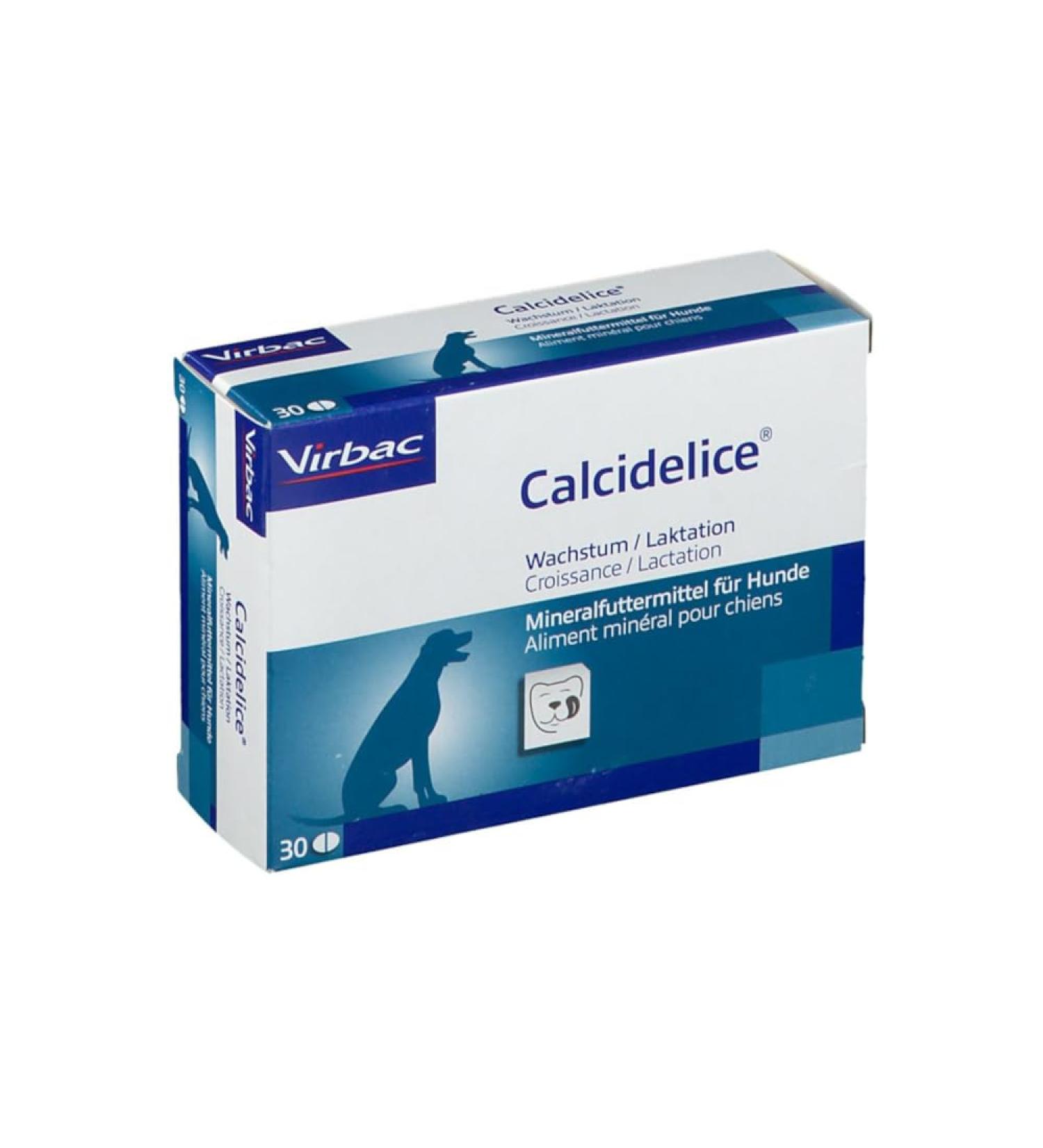 Virbac Calcidelice 30 tablets Mineral food for dogs For growth and lactation To support metabolism Contains calcium phosphorus and vitamin D3 - Buy Online on GoSupps.com