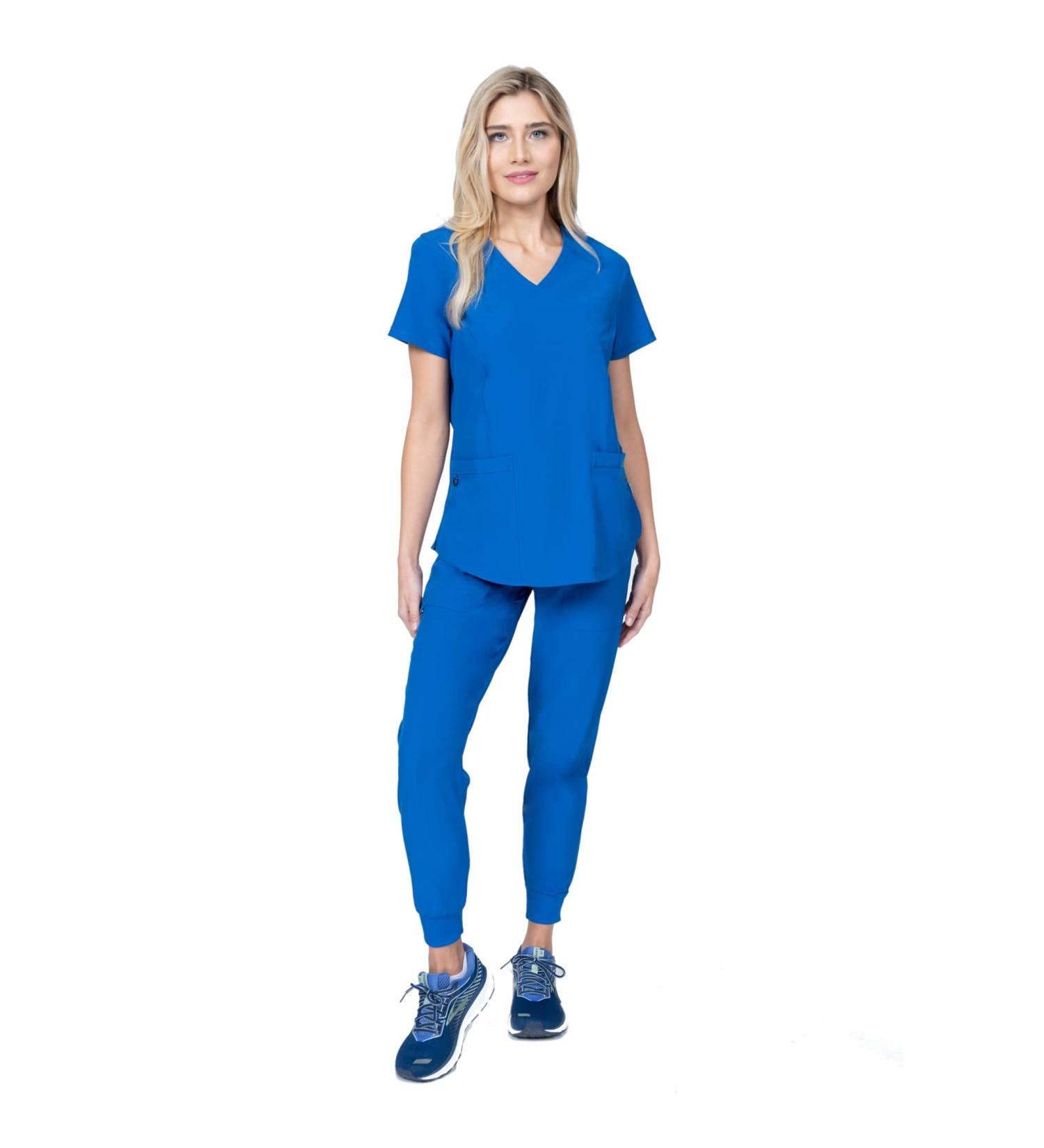 Women's Scrub Set: Mock Wrap Top & Jogger Pants | 7 Pocket, 4-Way Stretch | Nurse Dentist Uniform | Elements Select ES2956 | Medium Royal - Buy Online on GoSupps.com