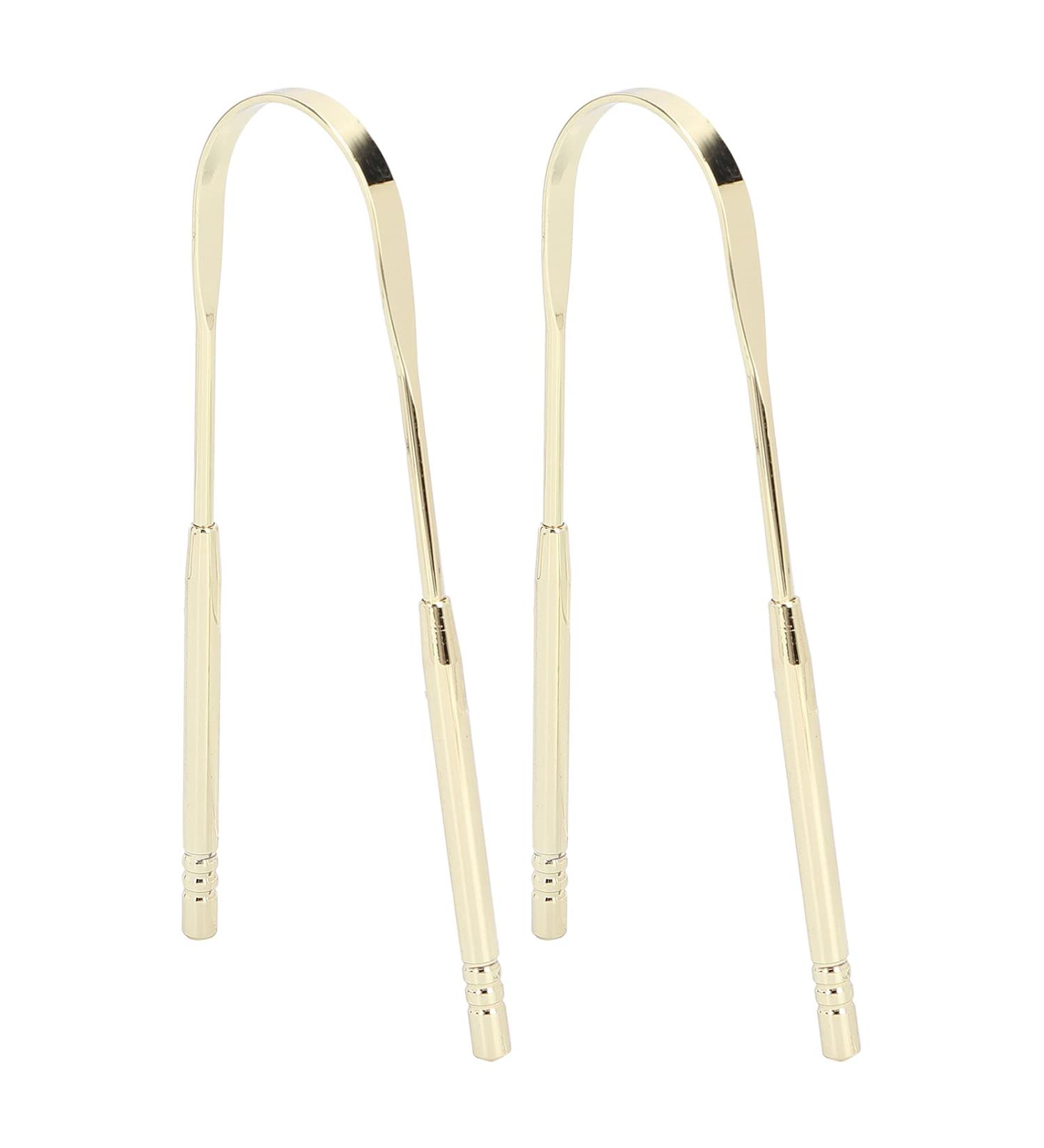 Stainless Steel Tongue Scraper - Flexible Oral Hygiene Tool for Fresh Breath | Gold Color - Buy Online on GoSupps.com