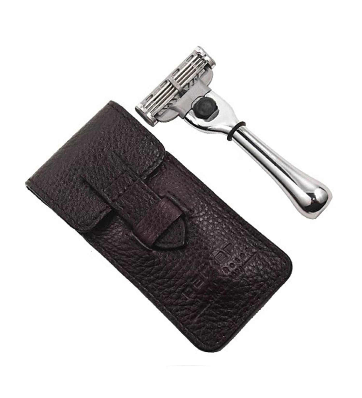 Parker Travel Mach 3 Compatible Razor with Leather Case Model TravM3