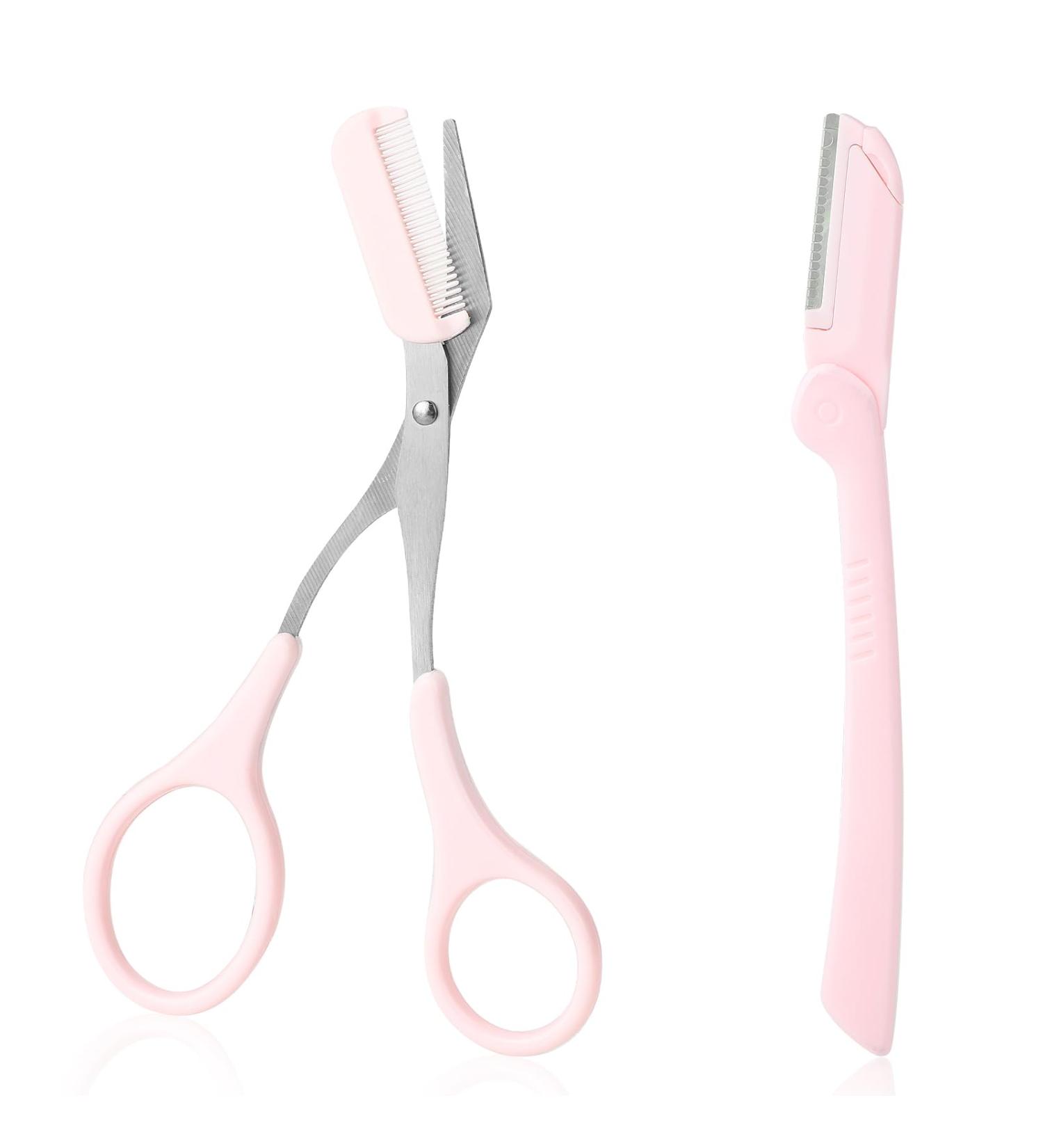 TIESOME Professional Eyebrow Scissors with Comb - Precision Trimmer for Men and Women, Light Pink - Buy Online on GoSupps.com