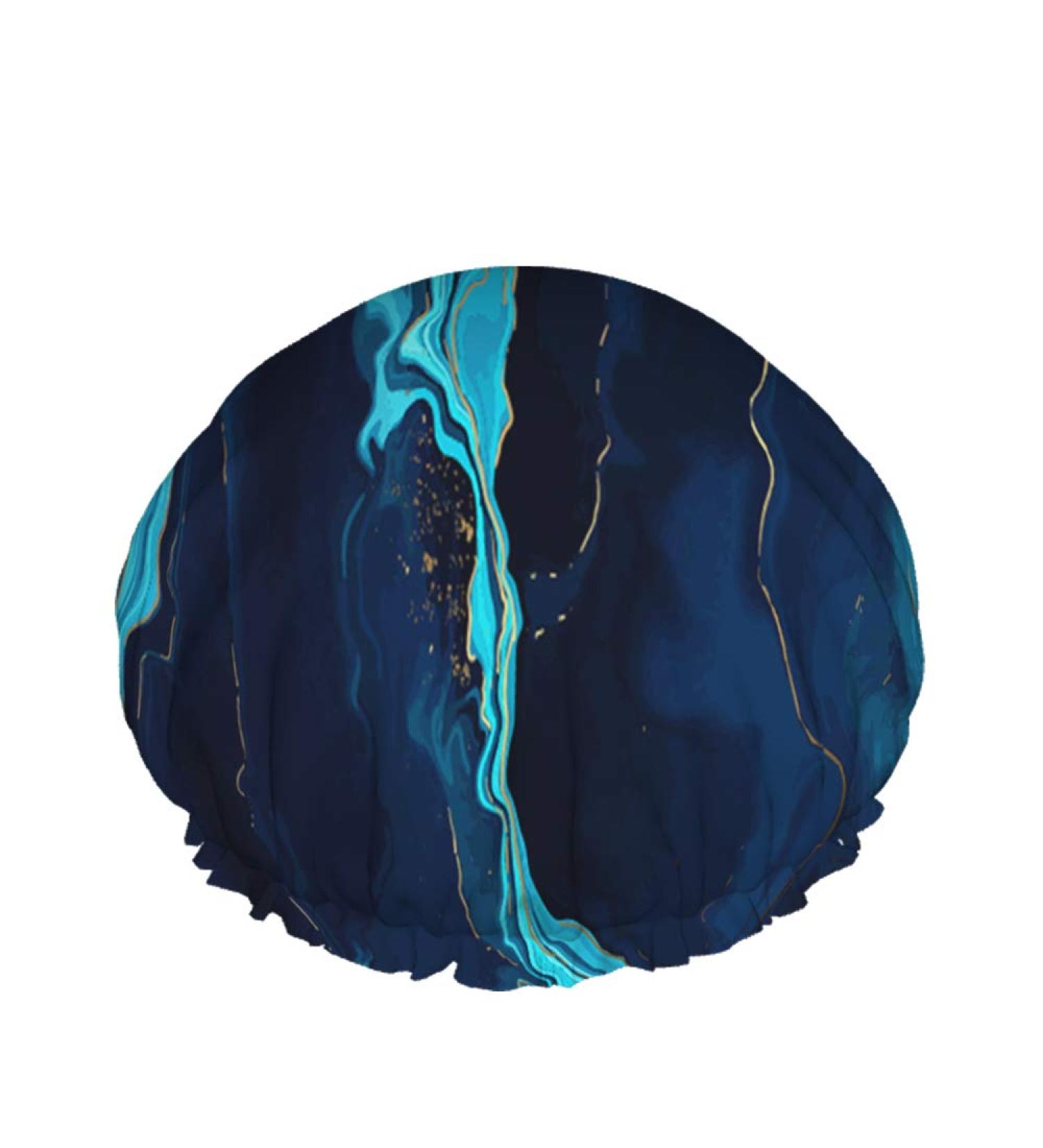 Moslion Mable Texture Shower Cap - Abstract Art Design with Golden Lines - Reusable Double Layer Hair Cover for Women - Soft and Stylish Shower Hat - All Hair Lengths - Fashionable Shower Hair Cap - Buy Online on GoSupps.com