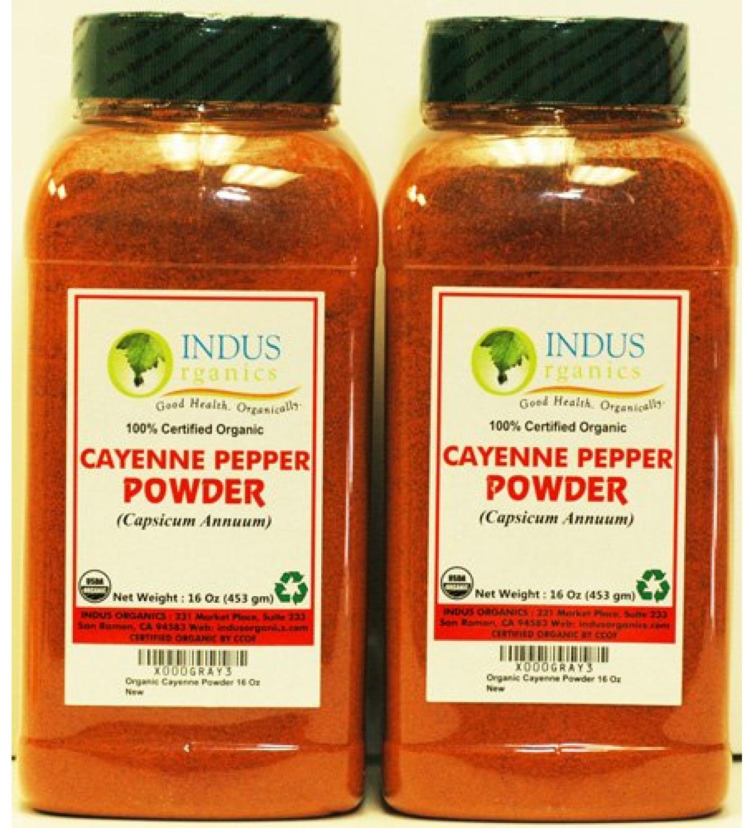 Indus Organics Cayenne Pepper Powder (60,000 SHU) - 1 Lb (2 Jars), Steam Sterilized, Premium Grade, High Purity, Freshly Packed - Buy Online on GoSupps.com