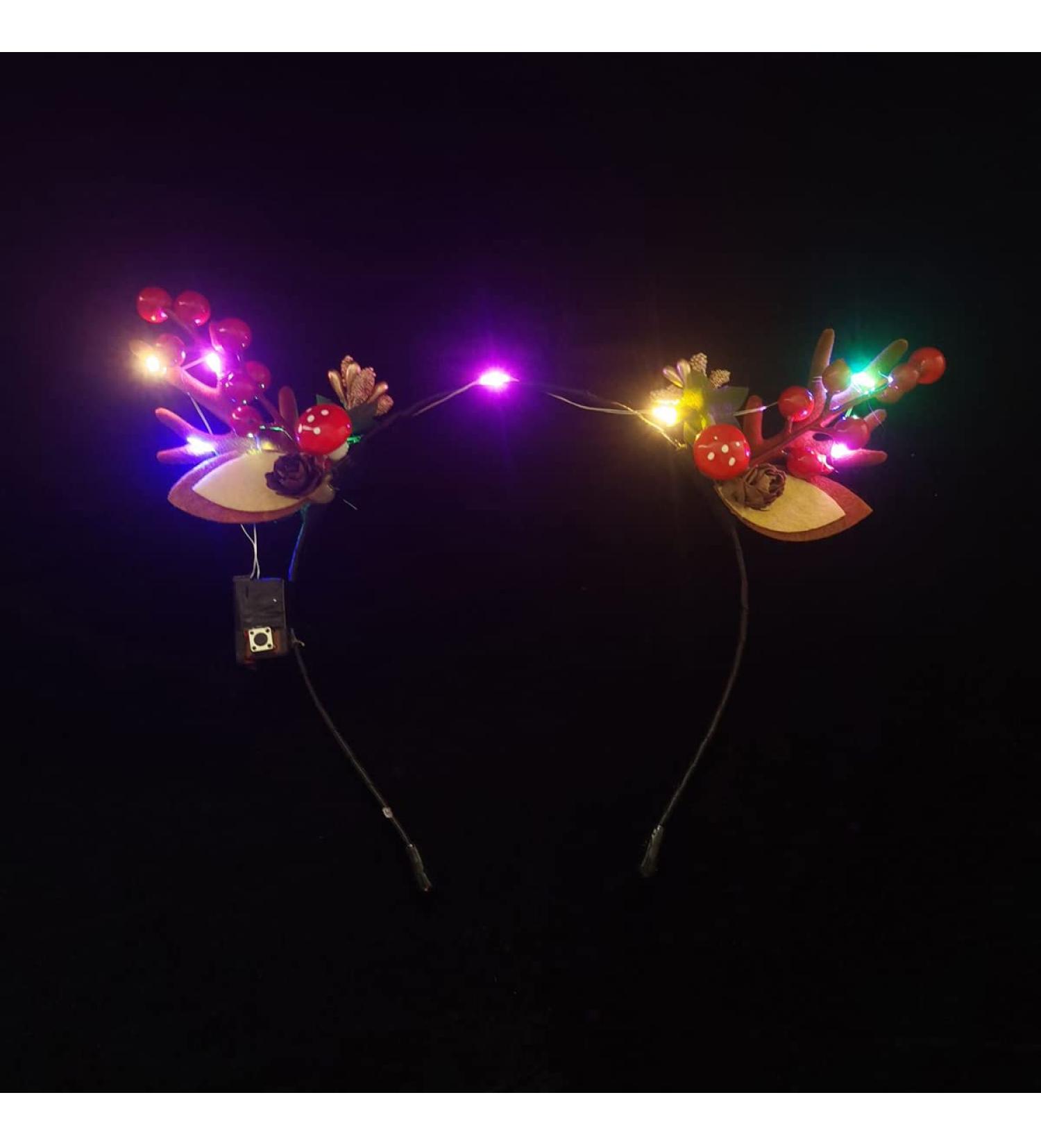 Bufenia LED Antlers Headband Christmas Glowing Hair Hoops Flower Berries Light up Hair Band Hair Accessories Party Costume for Women and Girls Style 1 - Buy Online on GoSupps.com