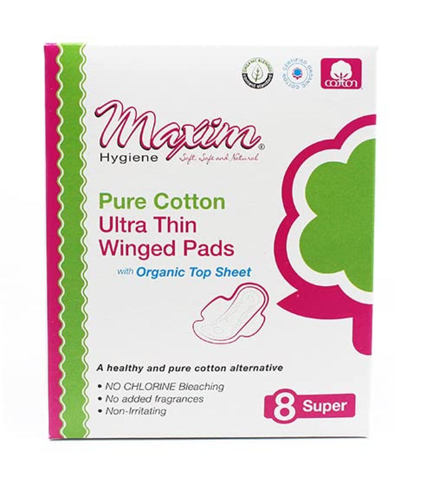 Maxim Hygiene Pure Cotton Ultra Thin Winged Pads - 8 Super Absorbent Pads - Buy Online on GoSupps.com