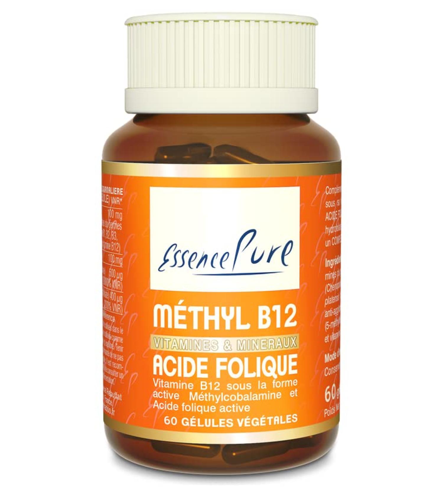 Vitamin B12 Vegan 500mcg Pure Essence | Methylcobalamin B12 and Active Folic Acid | 60 Vegan Capsules | Api-Nature
